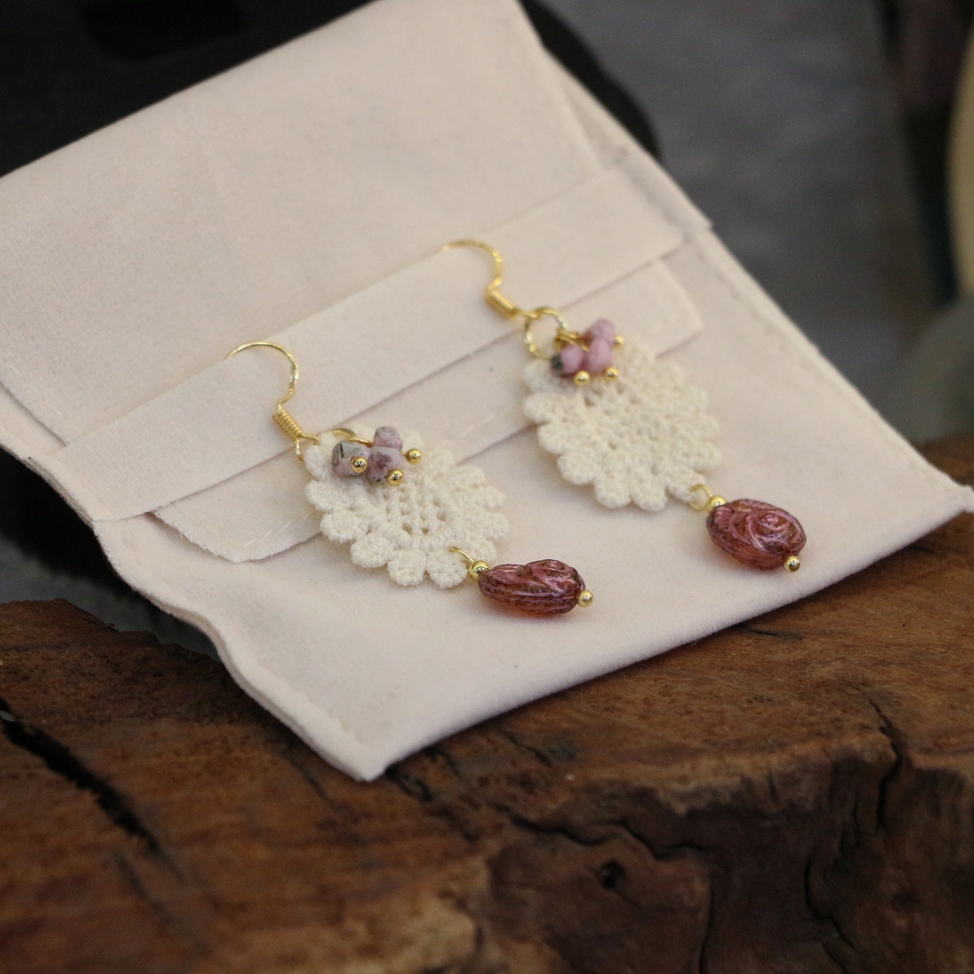 Jekira Czech Bead Lace Flower Earrings