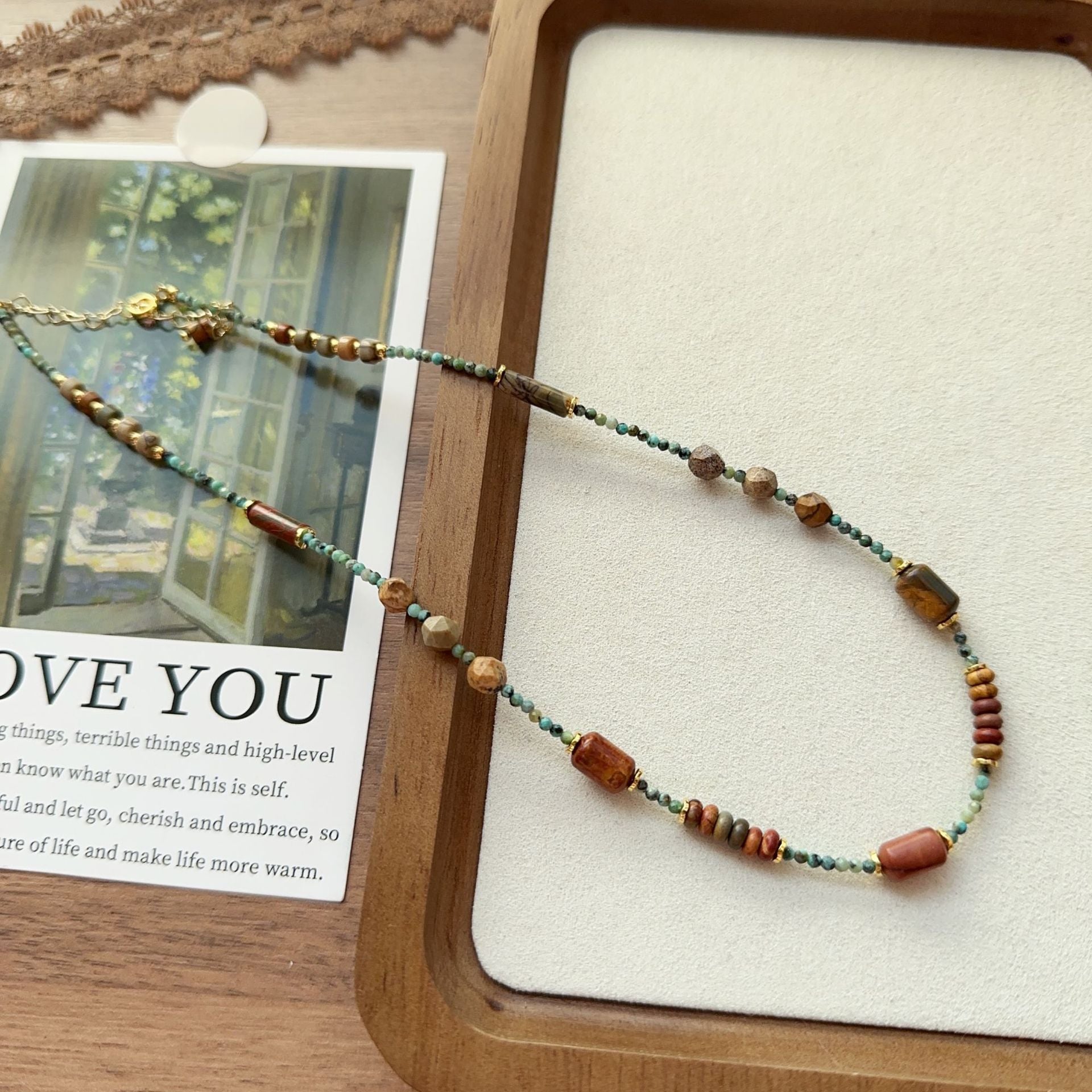 JEKIRA Natural Turquoise & Red Stone Necklace