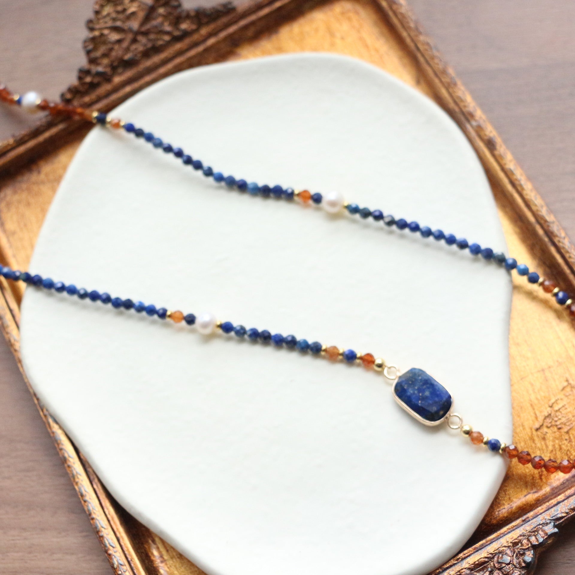 Jekira Lapis Lazuli & Red Gemstone Long Necklace