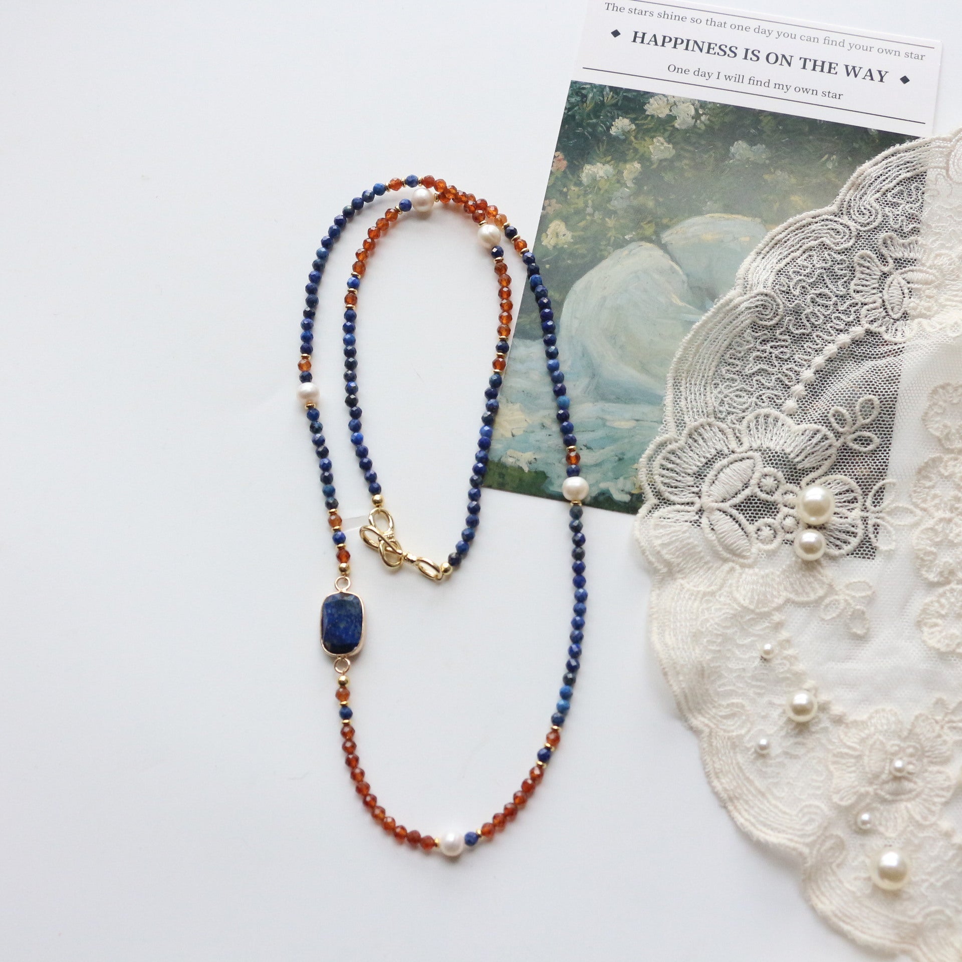 Jekira Lapis Lazuli & Red Gemstone Long Necklace