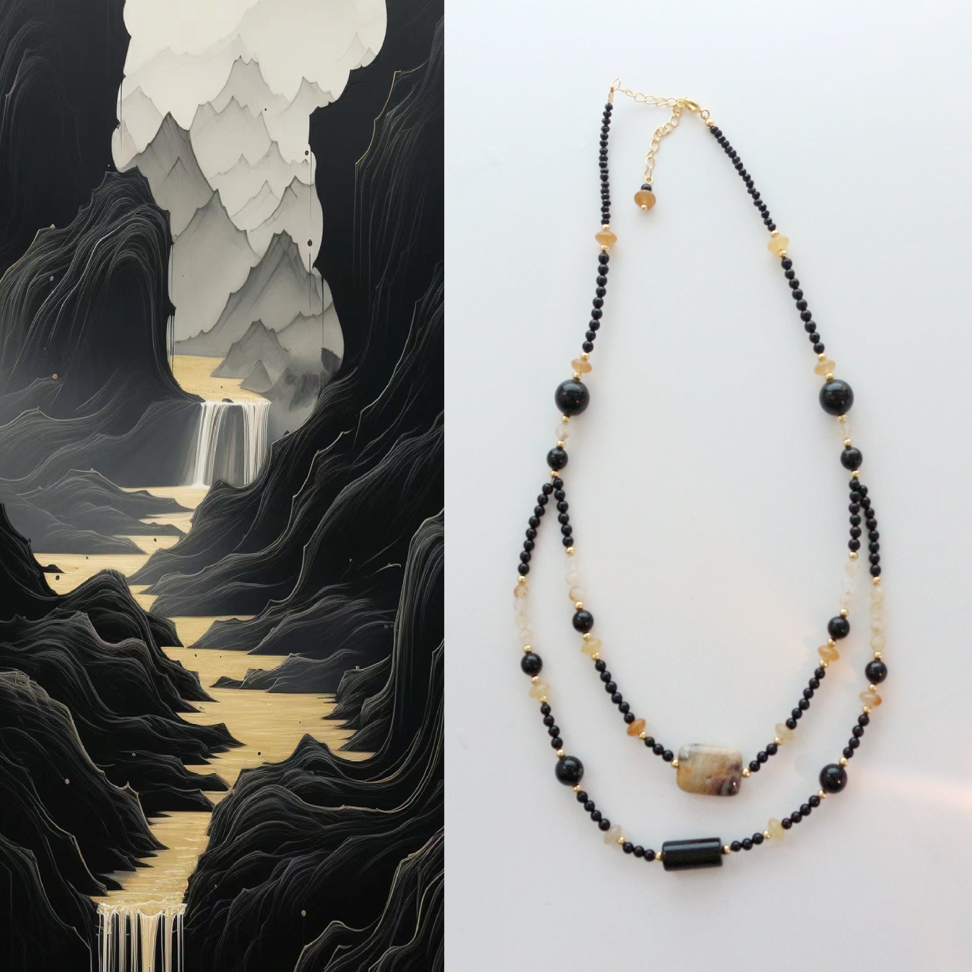7A Grade Black Agate Double-Layer Beaded Necklace