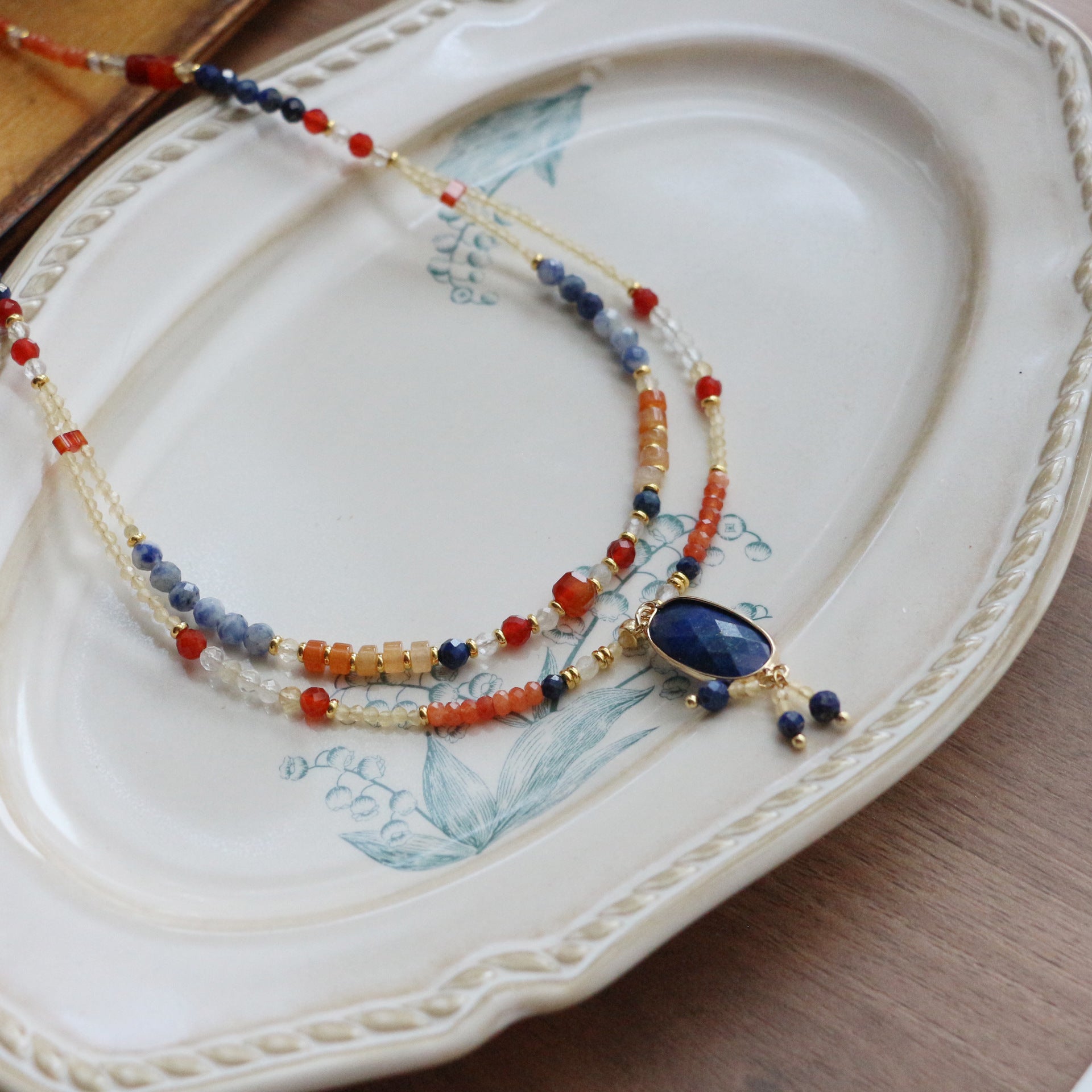 Jekira Lapis Lazuli & Gemstone Jewelry Set – Layered Necklace, Bracelet, Earrings & Rings
