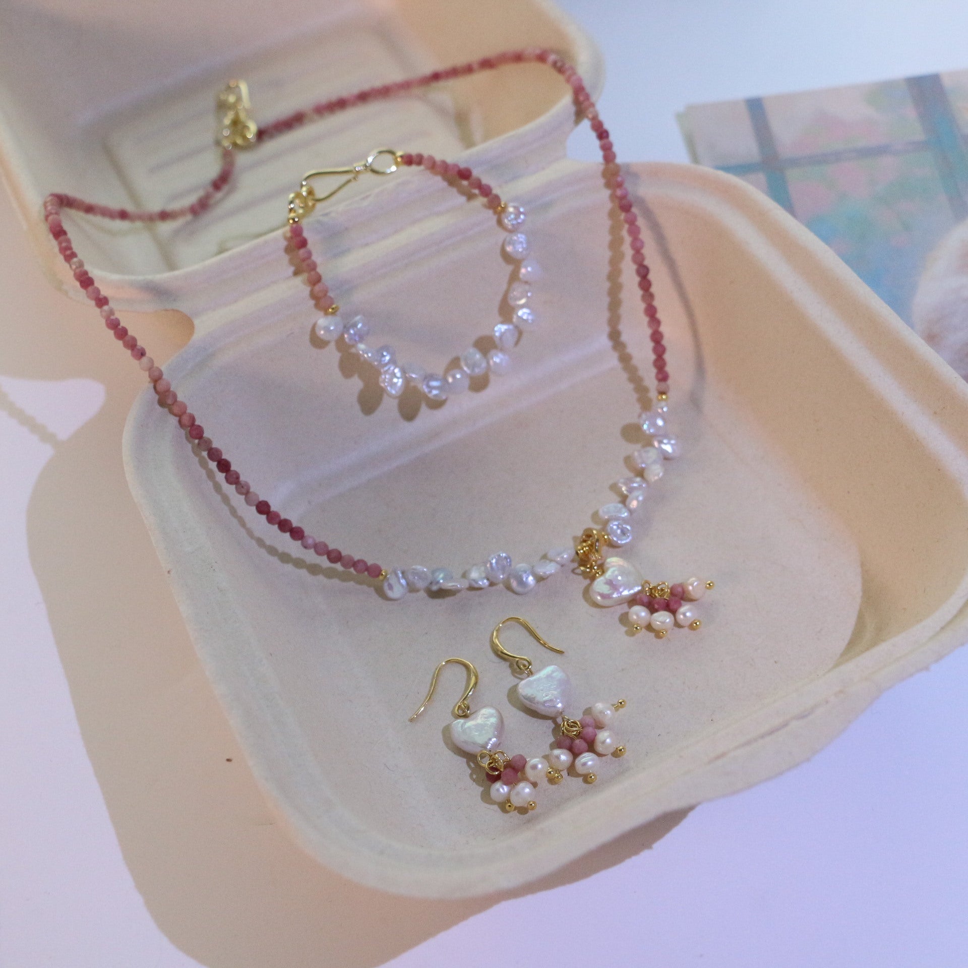 JEKIRA Natural Rhodonite Baroque Pearl Jewelry Set