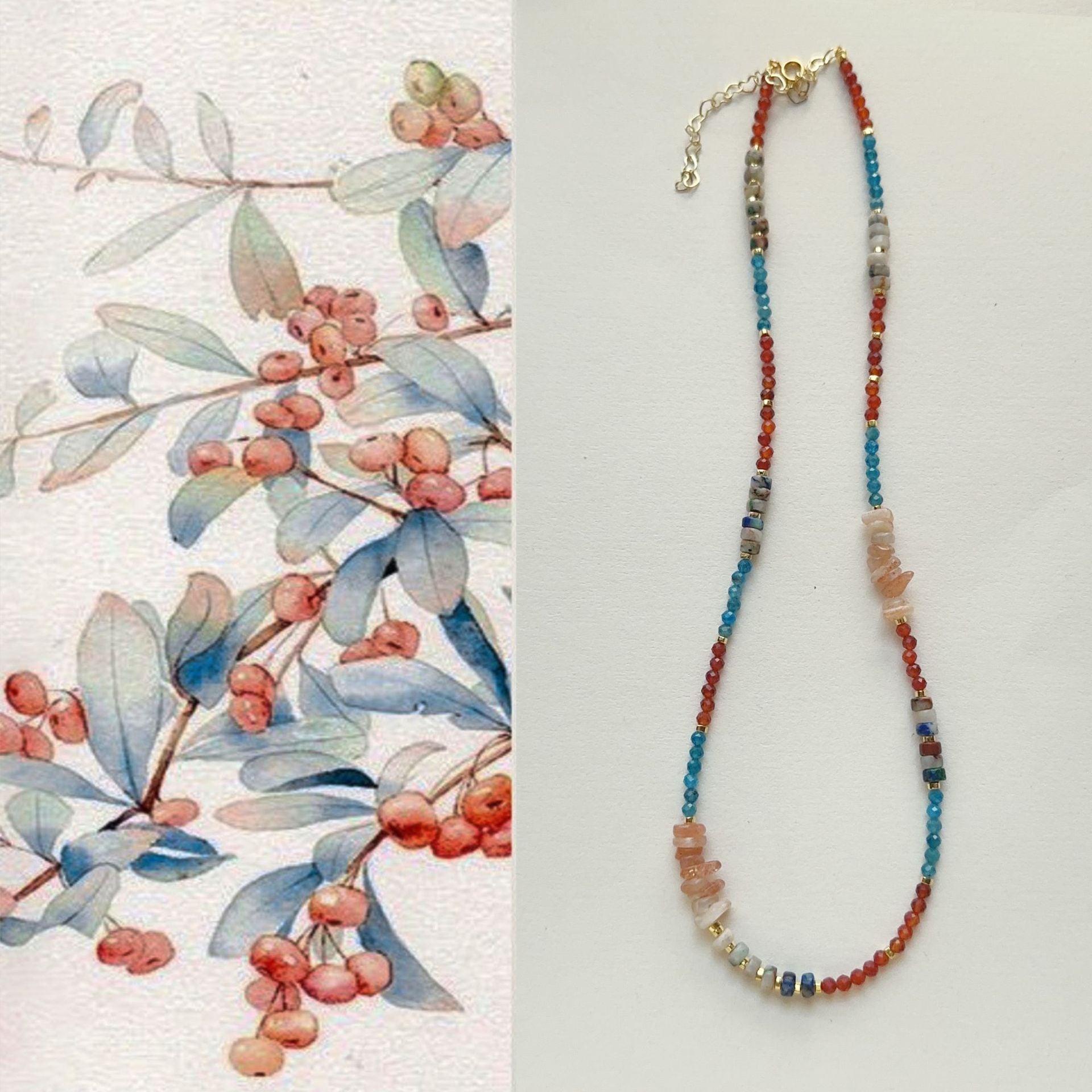 JEKIRA Ethnic Rainbow Gemstone Beaded Necklace
