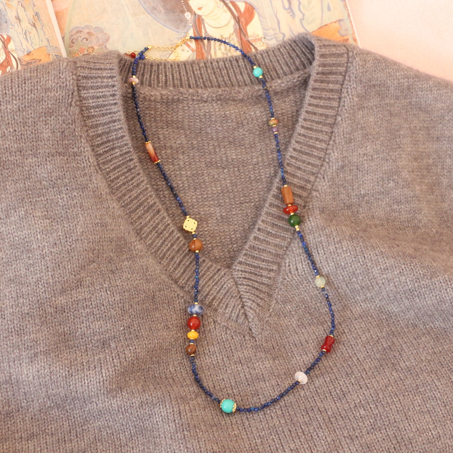 Jekira Multicolor Agate & Lapis Lazuli Necklace