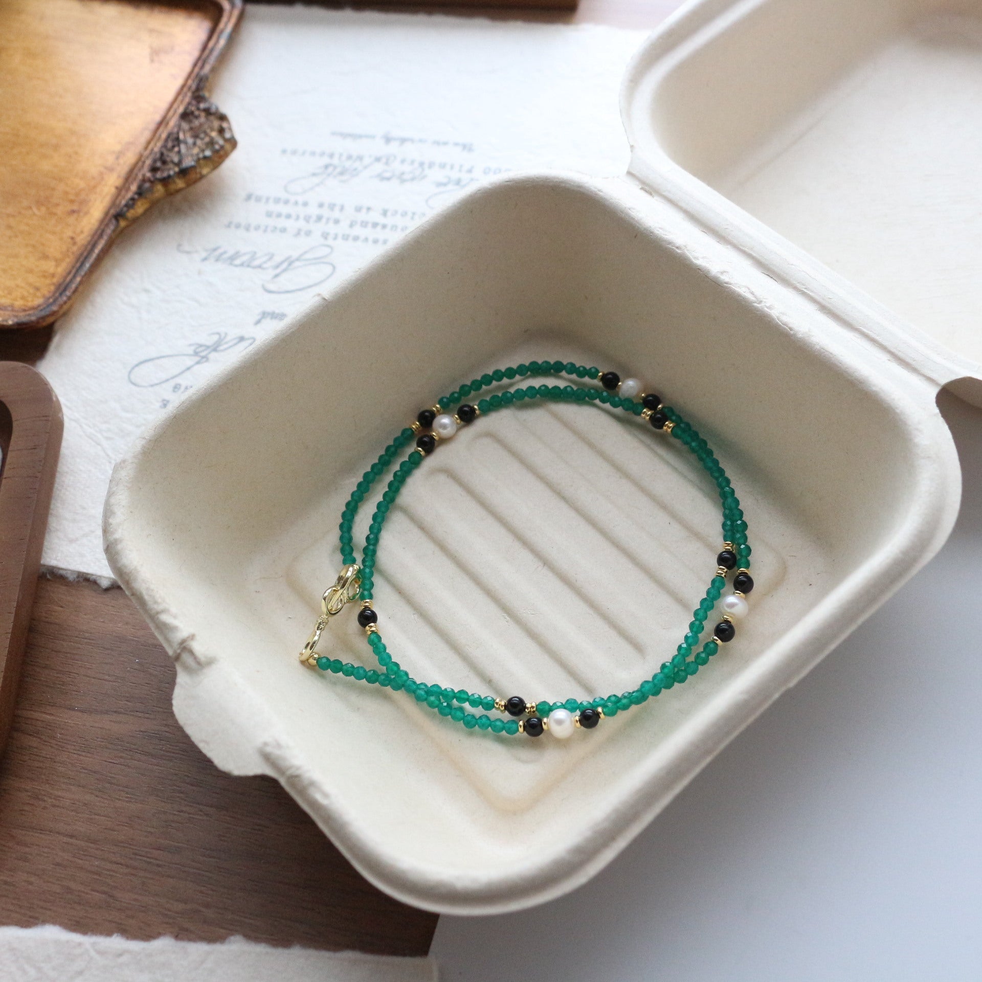 Jekira Green Agate & Baroque Pearl Long Necklace