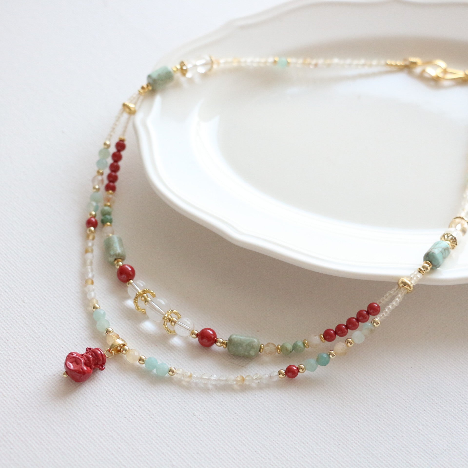 Jekira God of Wealth Red Gemstone Jewelry Set