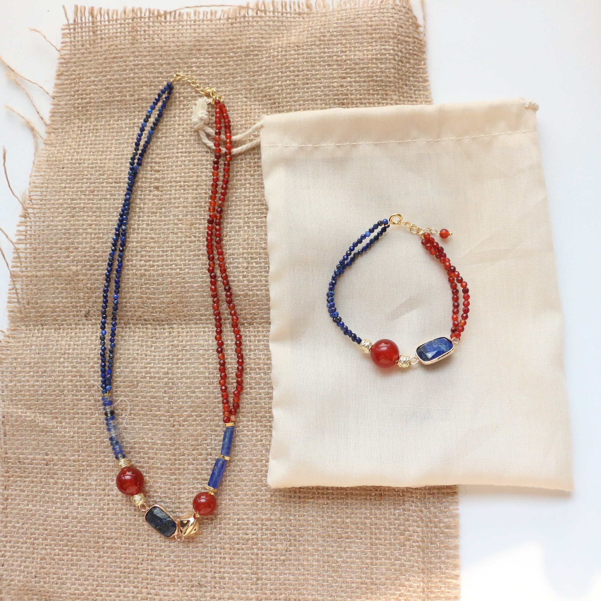 Jekira Lapis Lazuli & Red Agate Beaded Necklace and Bracelet Set