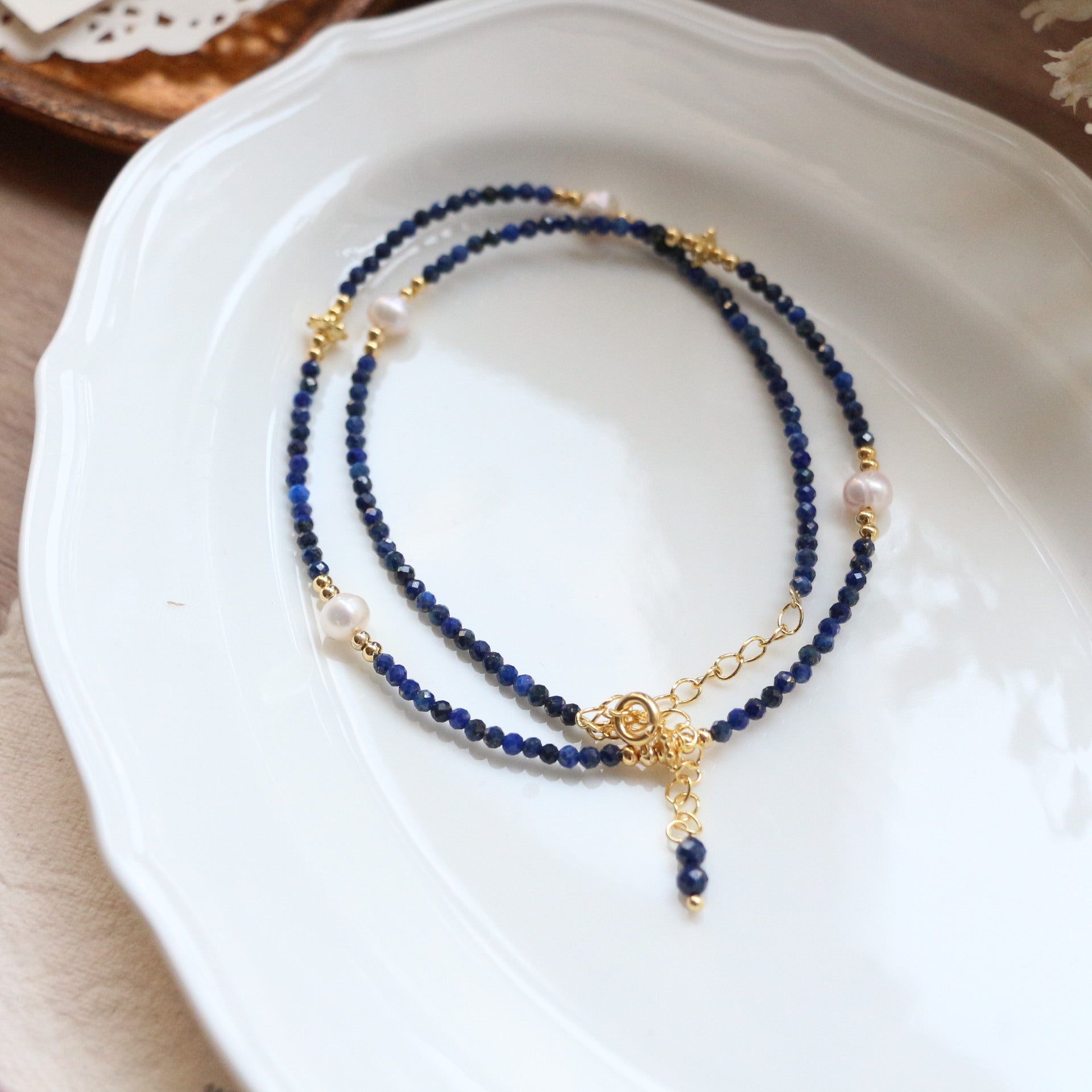 Jekira Delicate Lapis Lazuli & Baroque Pearl Necklace
