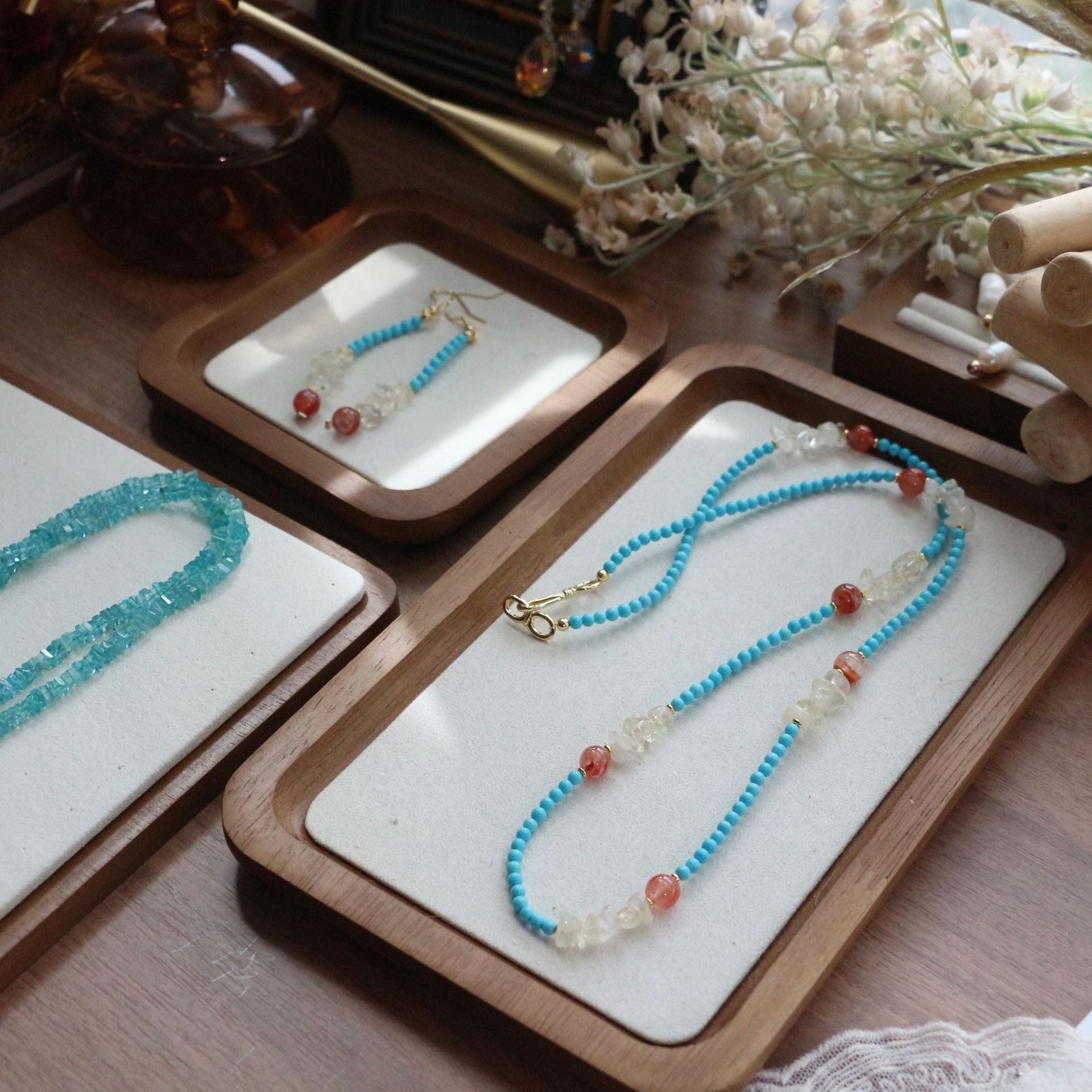 Jekira Sapphire & Ruby Celestial Jewelry Set (Long & Short Necklaces + 925 Silver Earrings)