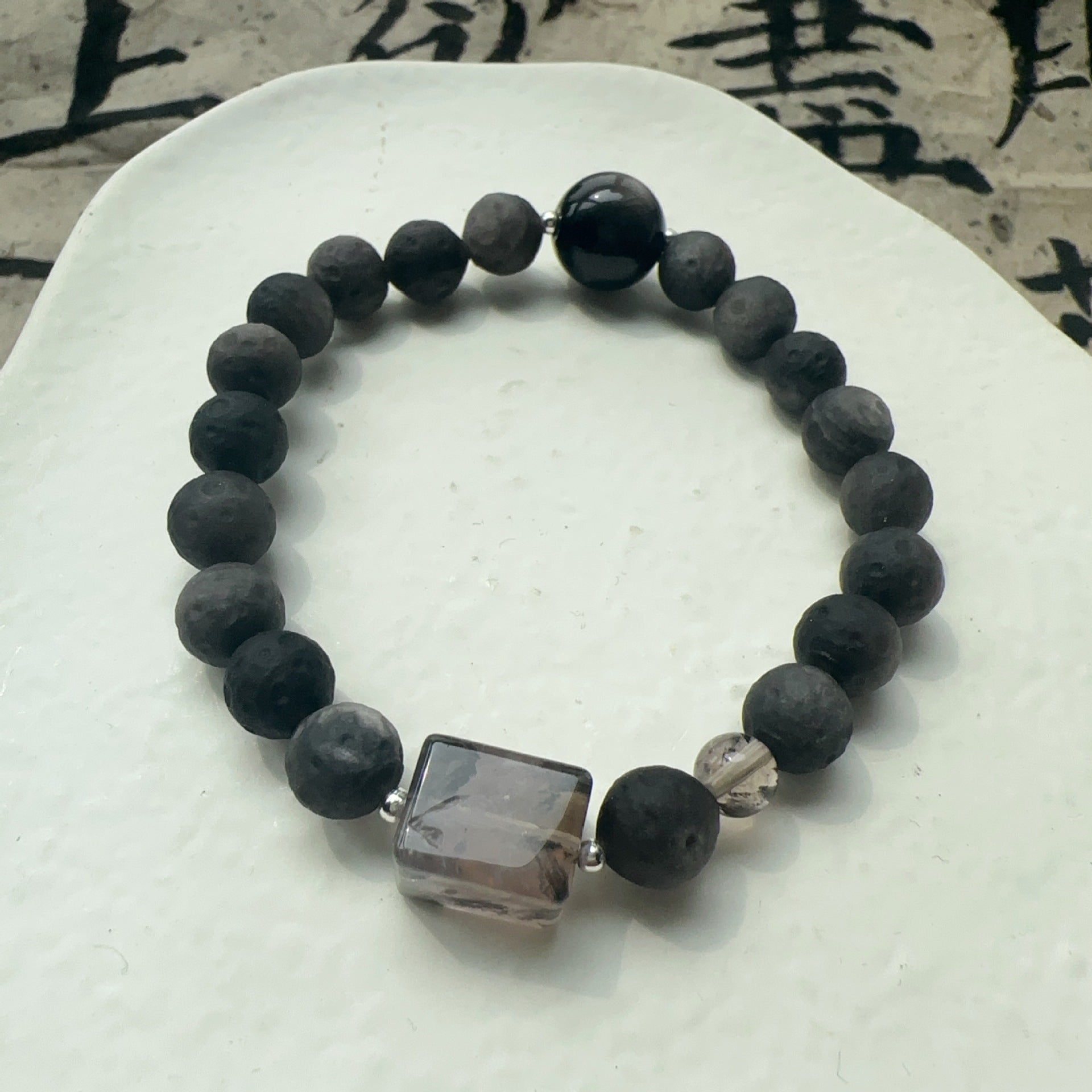 JEKIRA Obsidian Moon & Crystal Square Bracelet