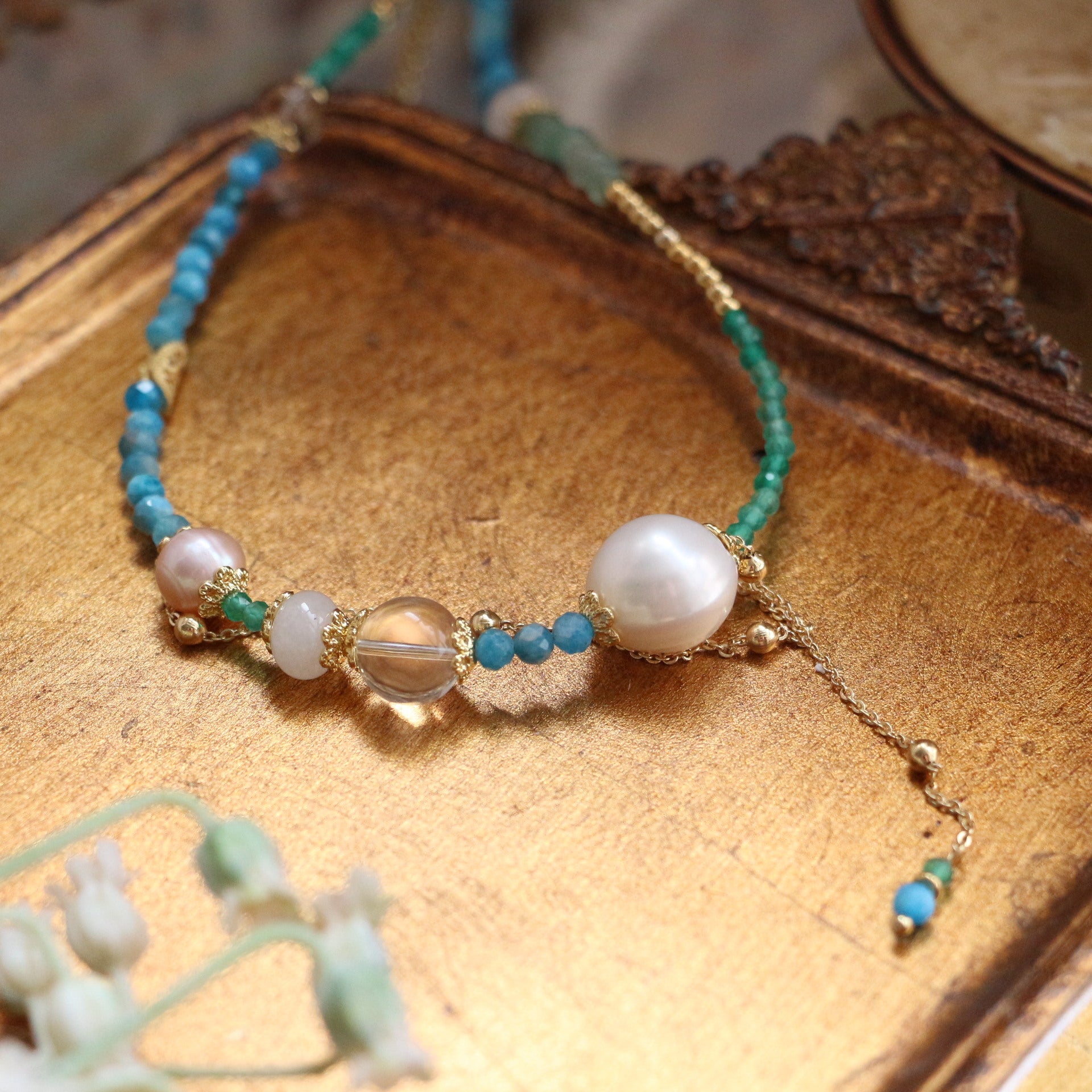 Jekira New Chinese Gemstone Tassel & Pearl Necklace Duo