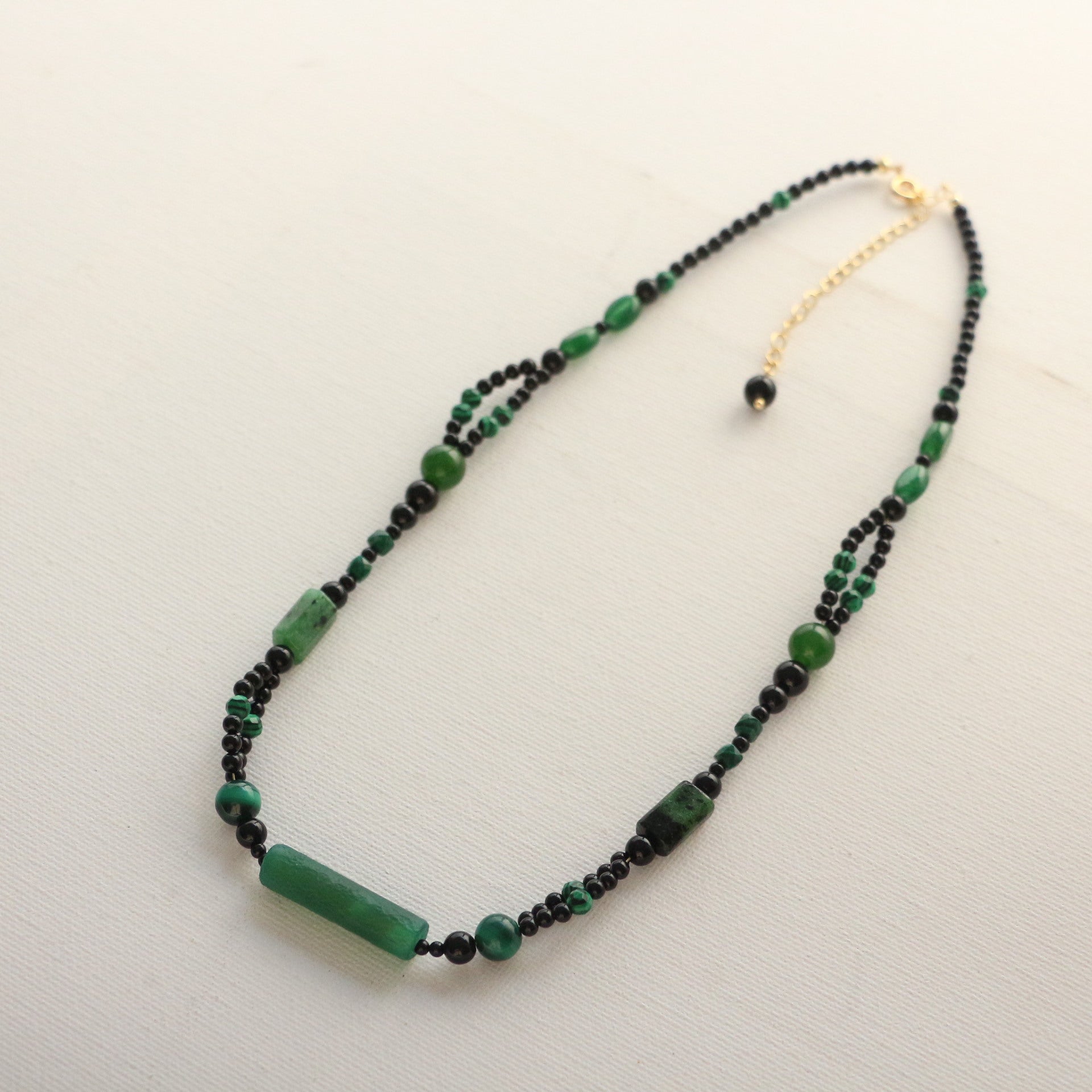 Jekira Black & Green Agate Necklace and Red & Black Agate Bead Necklace