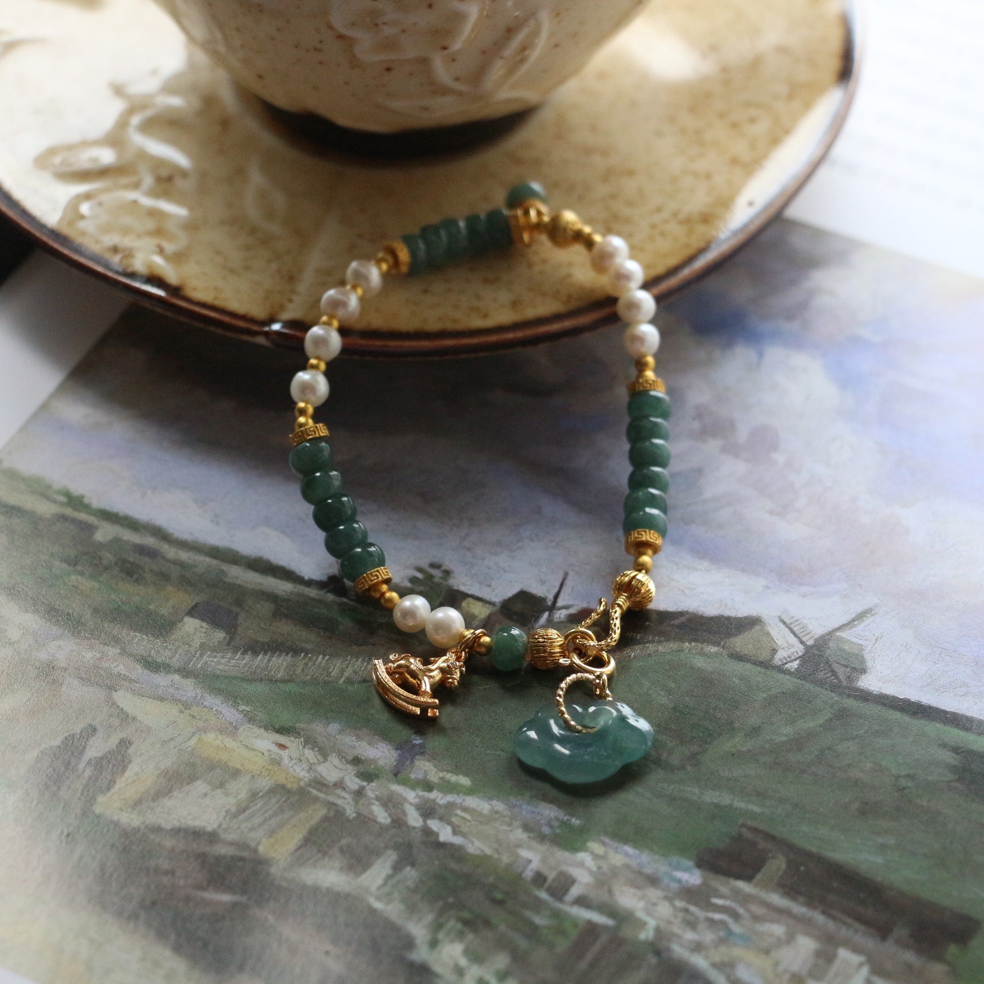 Jekira Jade & Pearl Bracelet with Ruyi Pendant