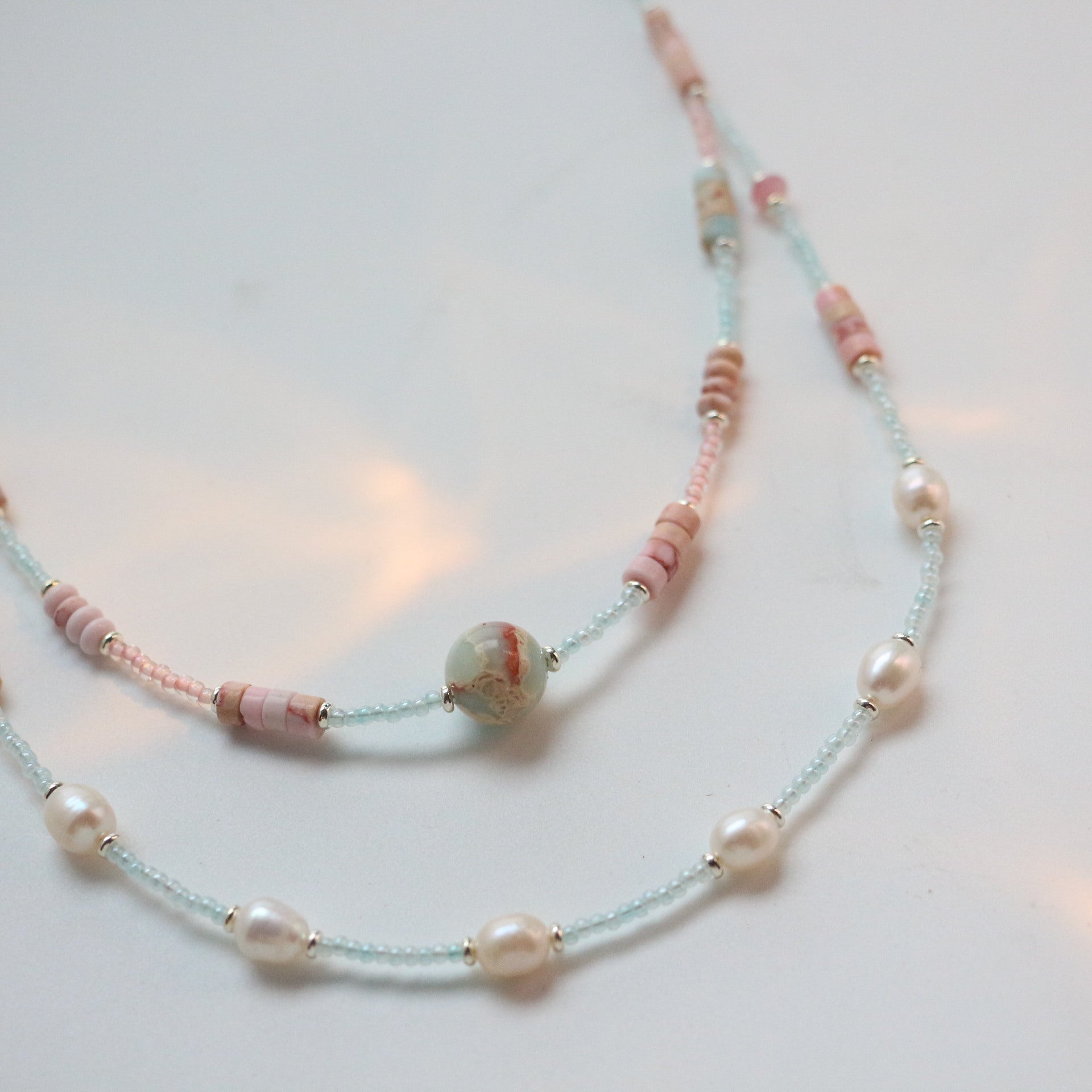 Jekira Double-Layer Pink Gemstone & Baroque Pearl Necklace