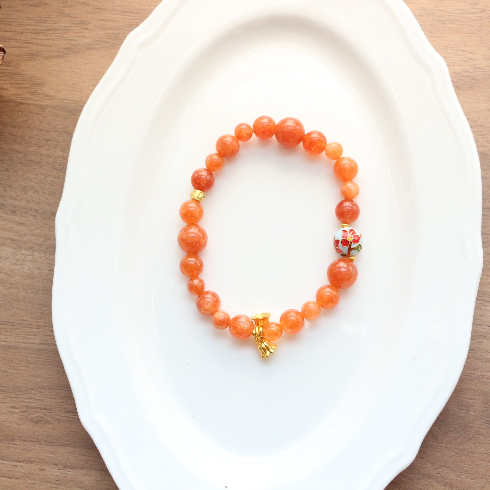 JEKIRA Orange Carnelian & Enamel Lily of the Valley Bracelet