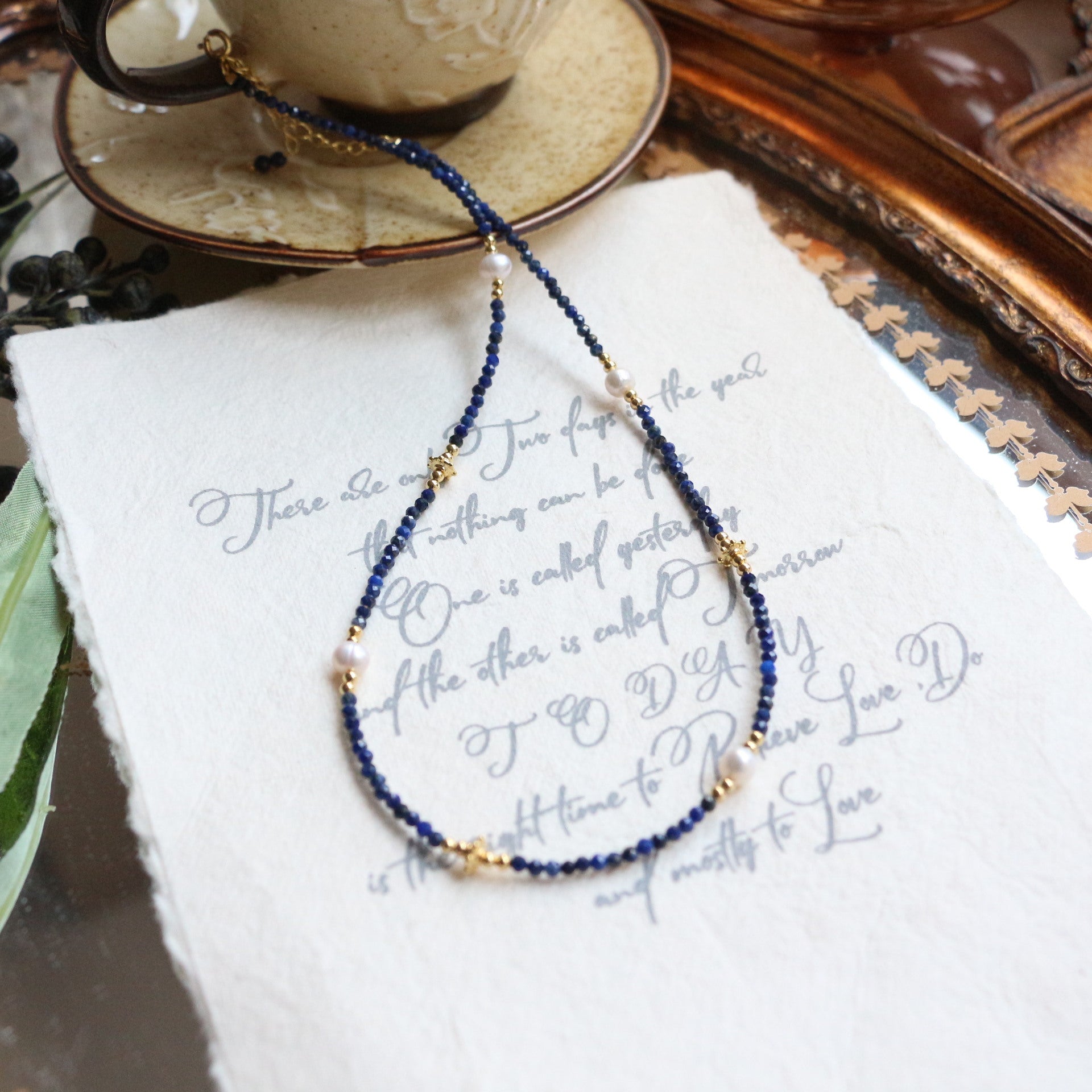 Jekira Delicate Lapis Lazuli & Baroque Pearl Necklace