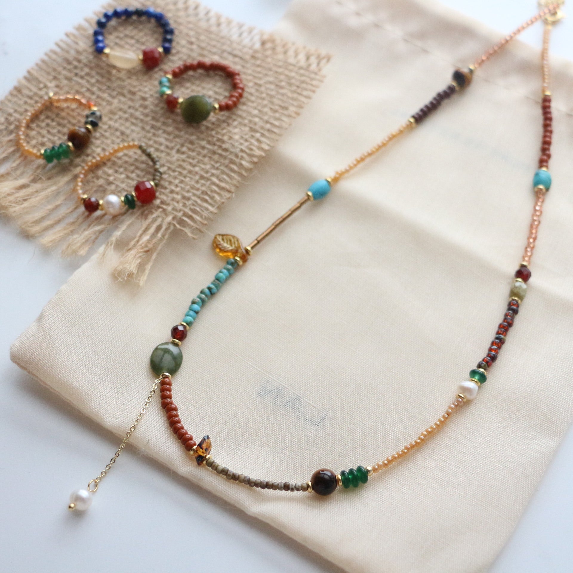 Jekira Ethnic Glass Bead & Pearl Necklace