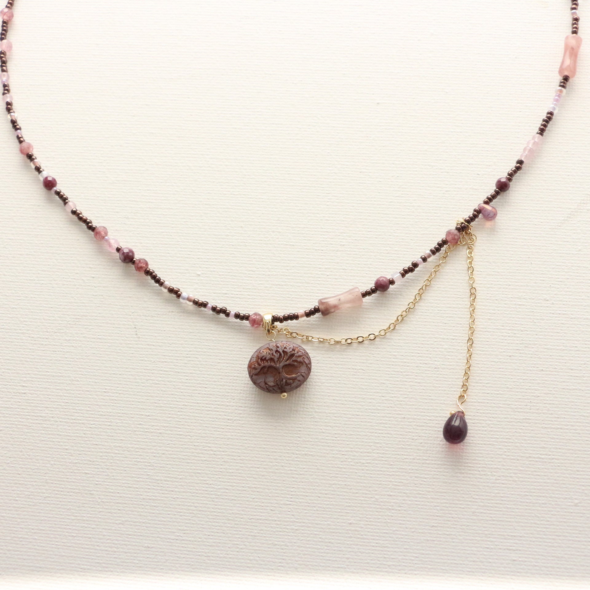 JEKIRA Purple Gemstone Tassel Pendant Necklace – 40cm Delicate Collarbone Chain