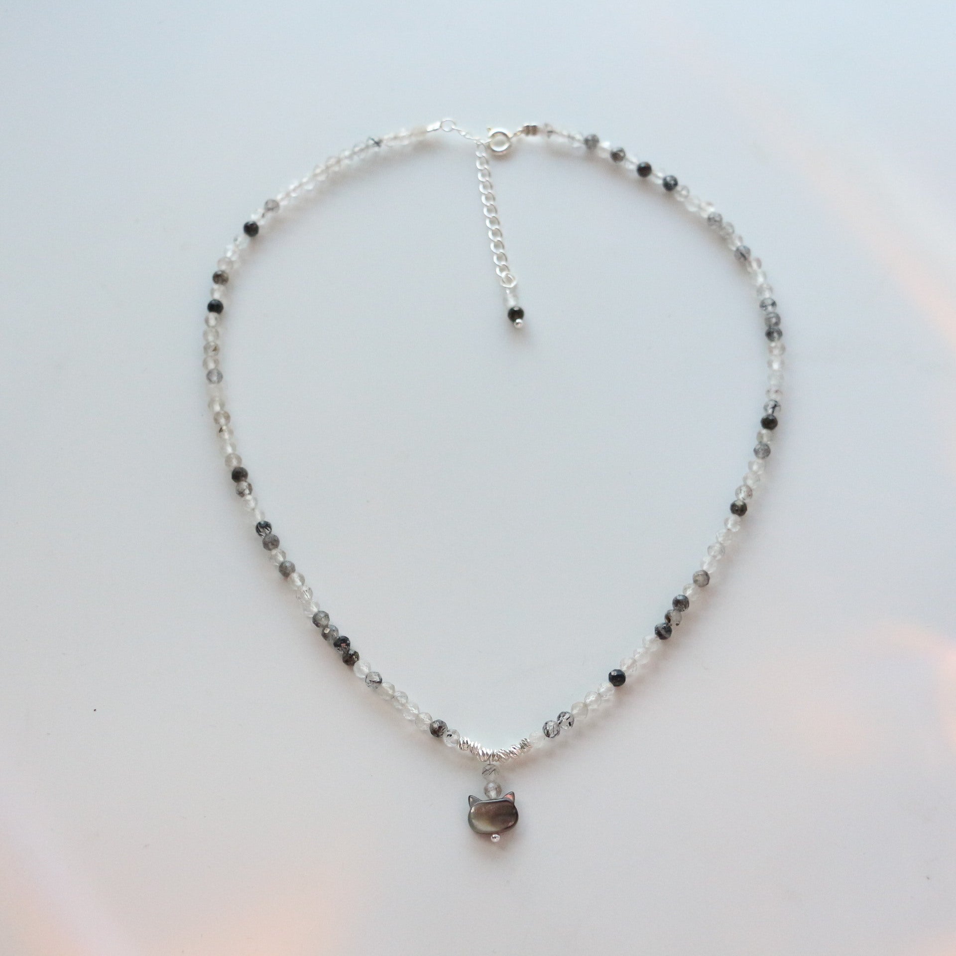 JEKIRA Black Crystal & Shell Cat Pendant Necklace Set