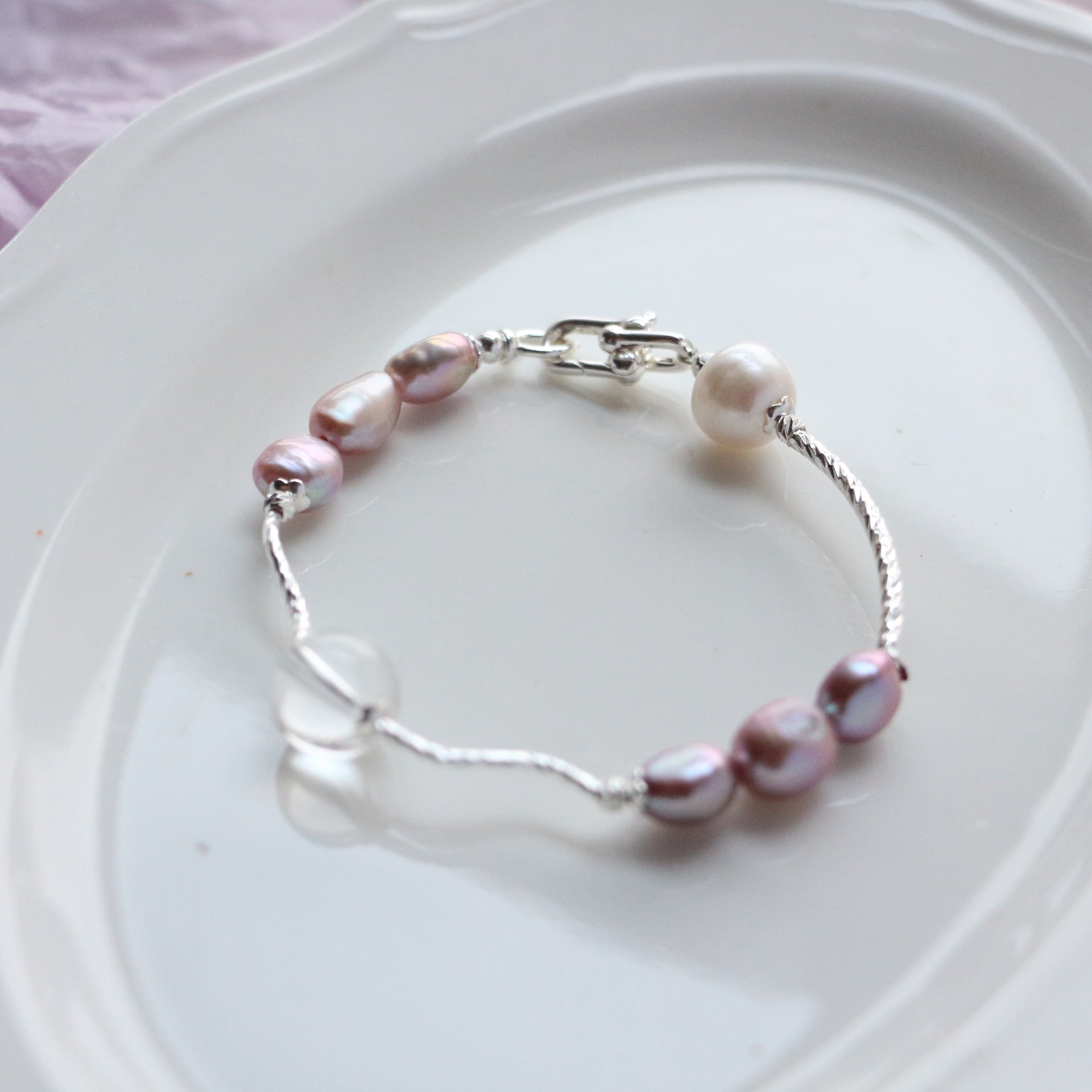 JEKIRA Lavender Pearl & Crystal Bracelet Duo