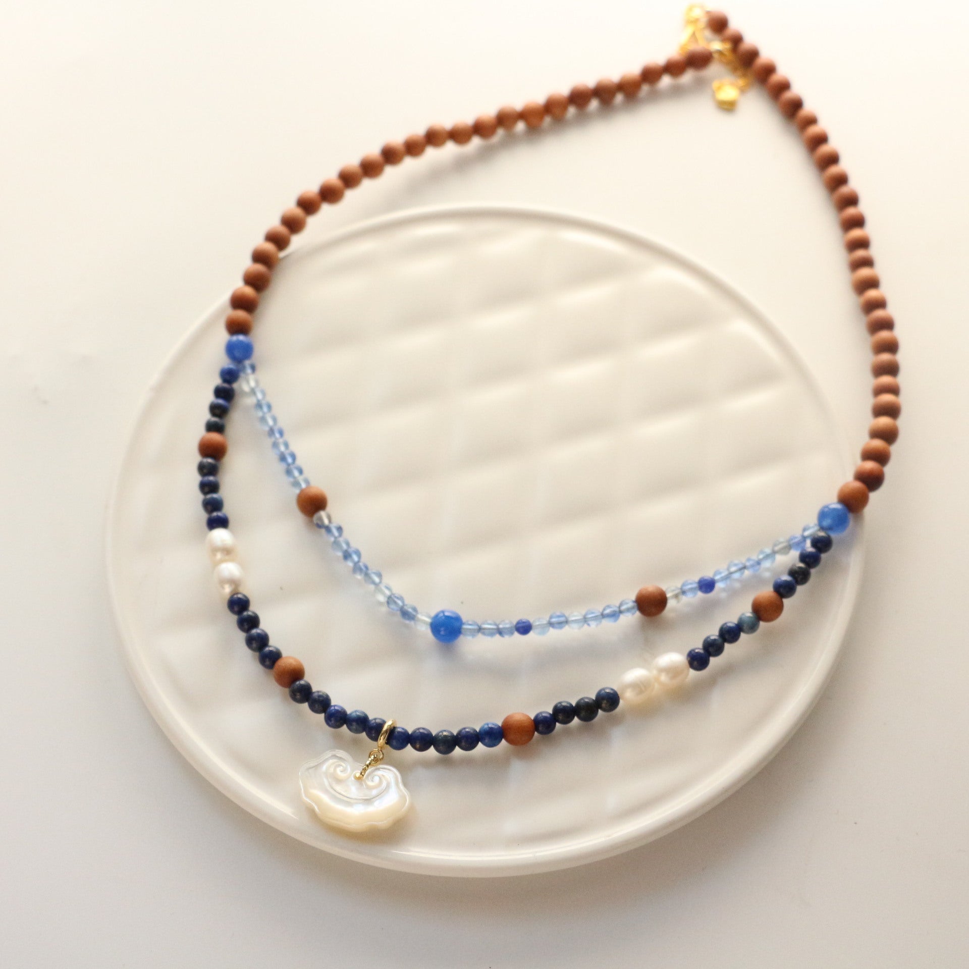 Jekira New Chinese-Style Sandalwood & Blue Agate Necklace Set
