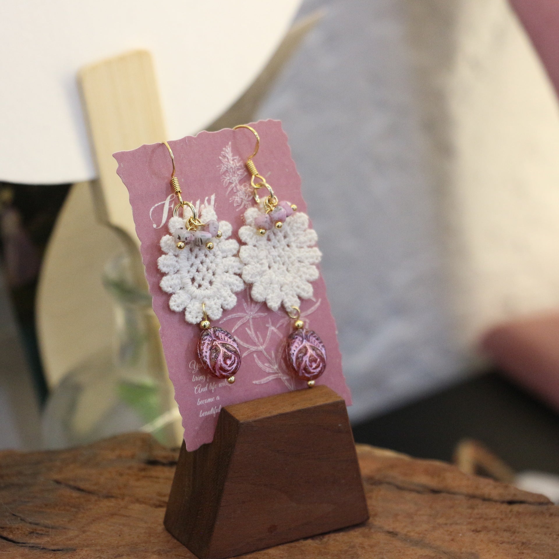 Jekira Czech Bead Lace Flower Earrings
