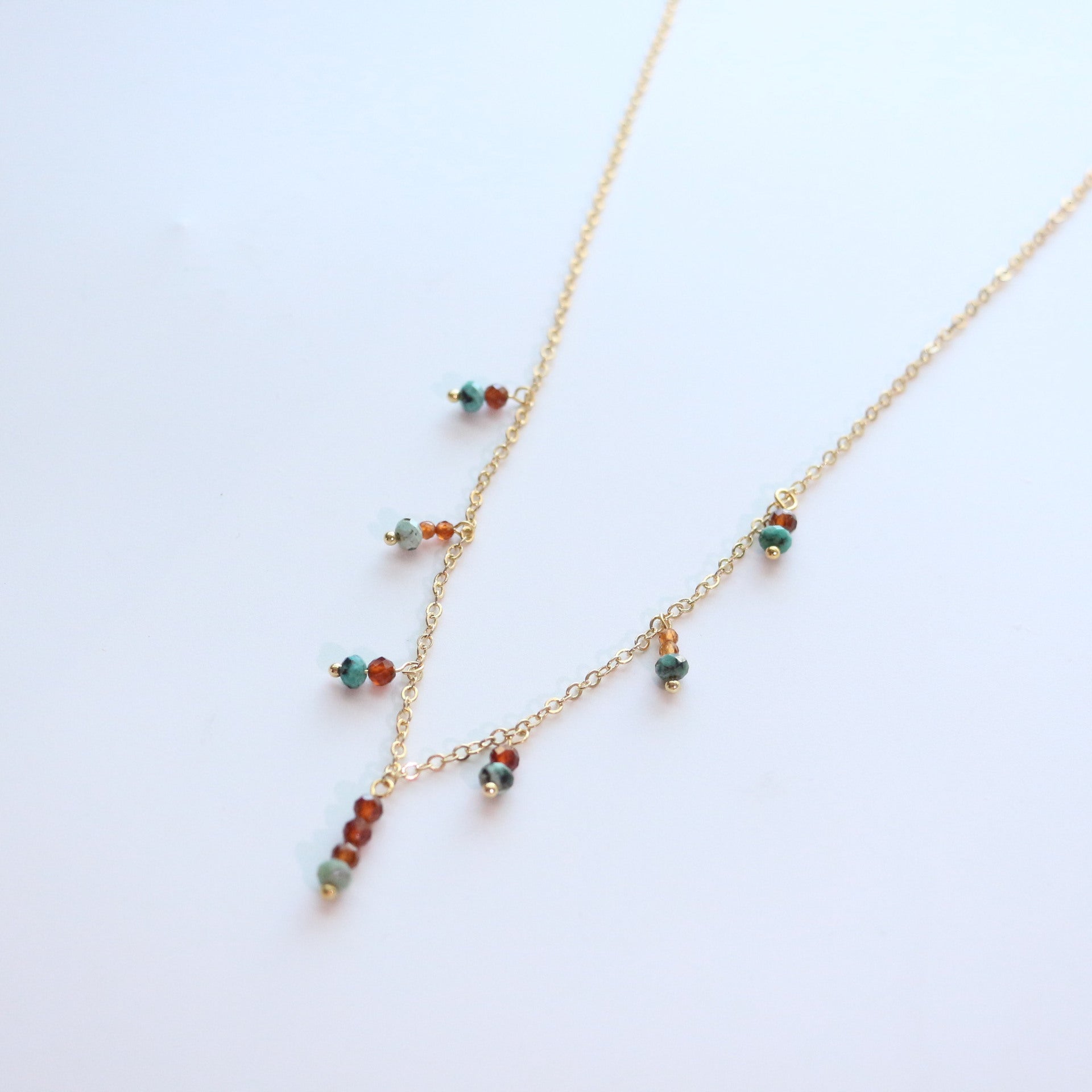JEKIRA Sunset Oasis Turquoise & Spessartine Garnet Layering Necklace Duo