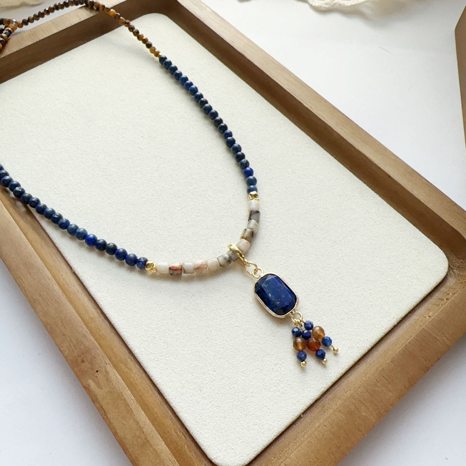 JEKIRA Lapis Lazuli & Tiger Eye Pendant Necklace