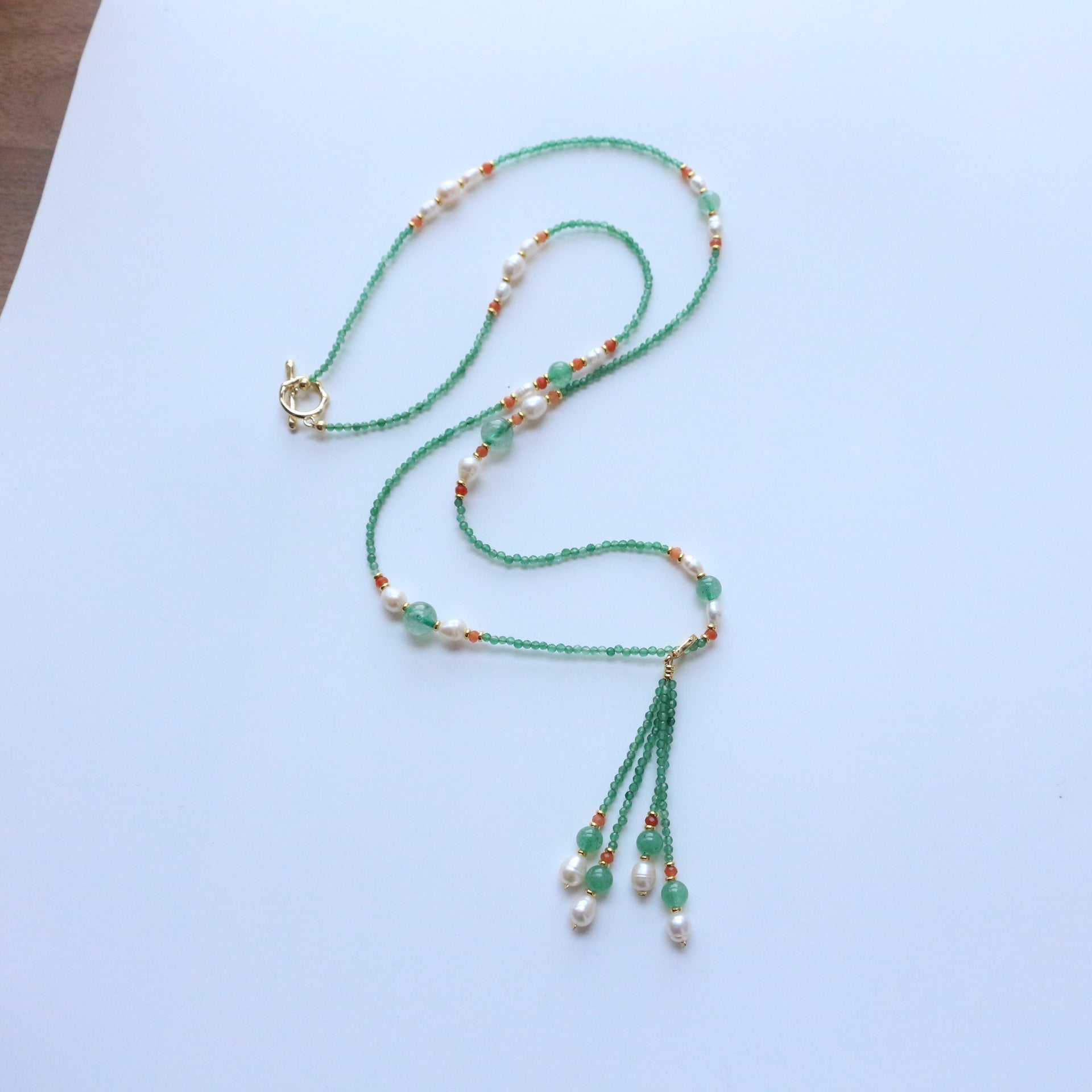 JEKIRA Green Gemstone Tassel Necklace