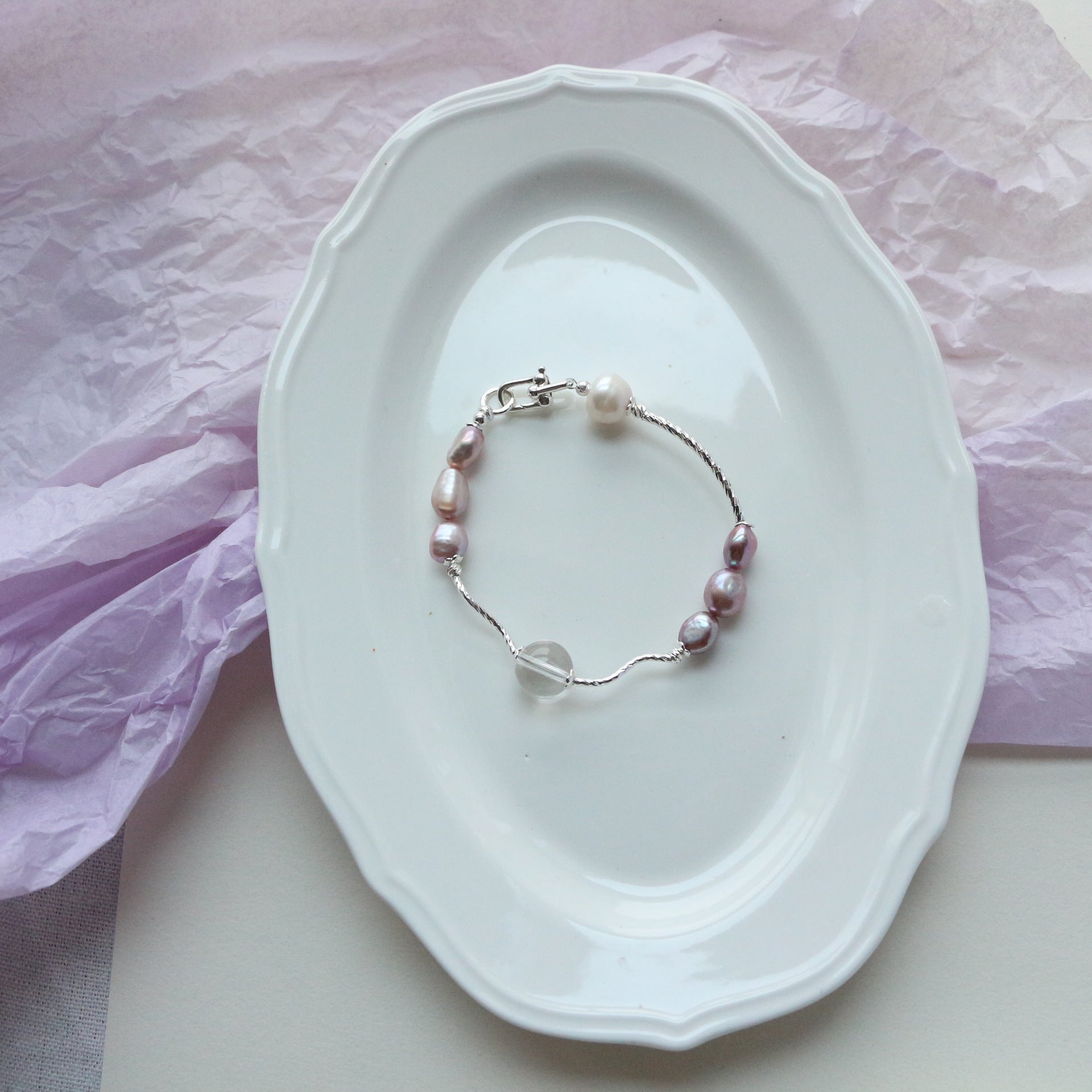 JEKIRA Lavender Pearl & Crystal Bracelet Duo