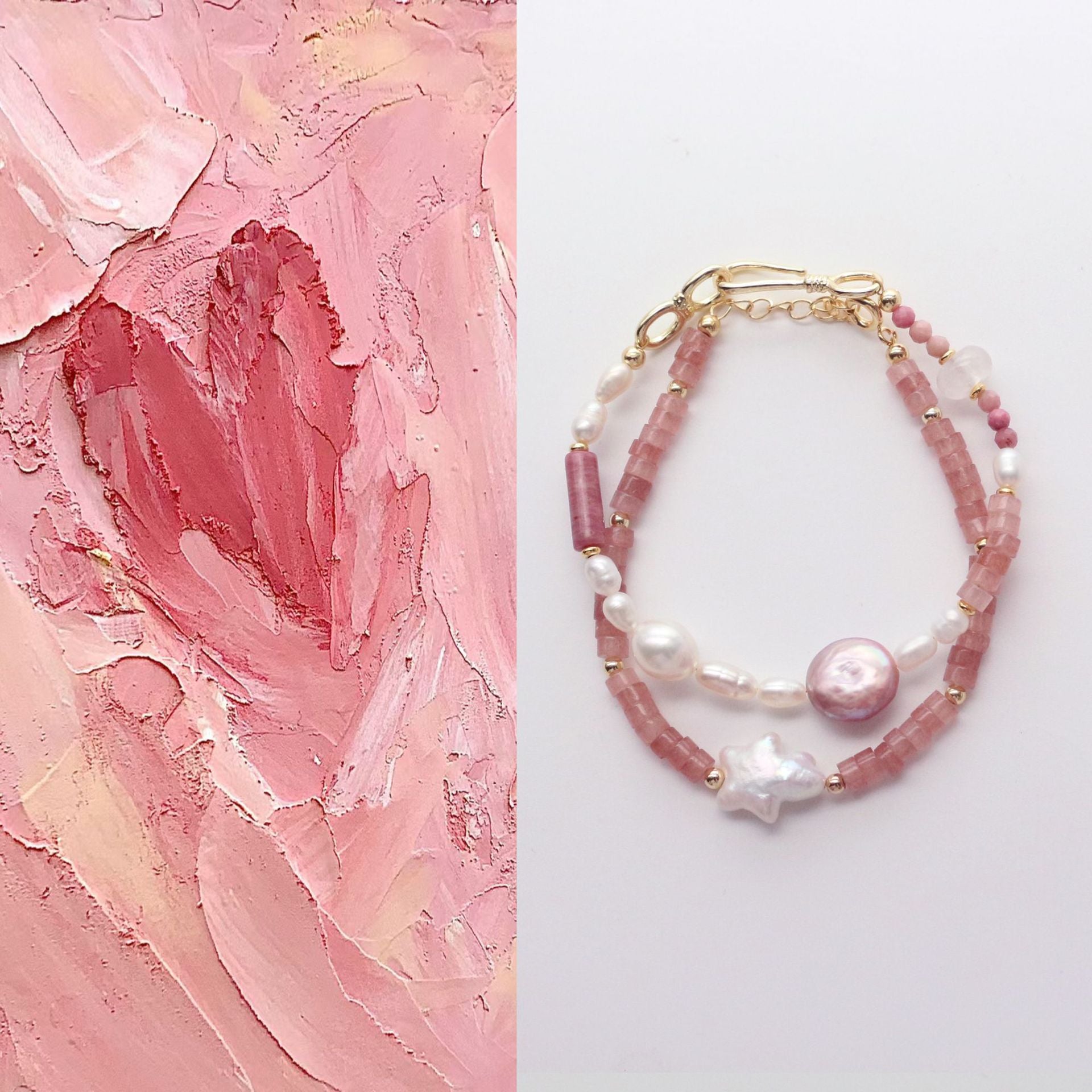Jekira 6-Piece Rhodonite & Baroque Pearl Set