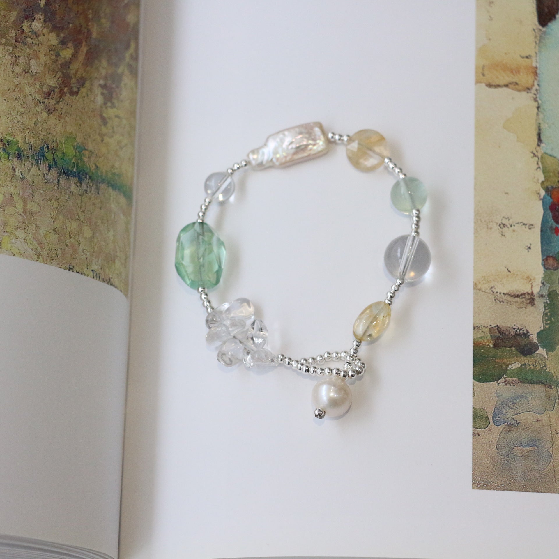 JEKIRA Fluorite Crystal & Pearl Healing Bracelet Duo