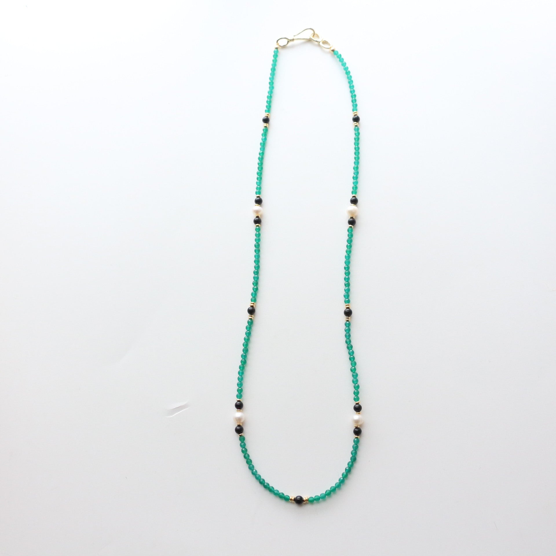 Jekira Green Agate & Baroque Pearl Long Necklace