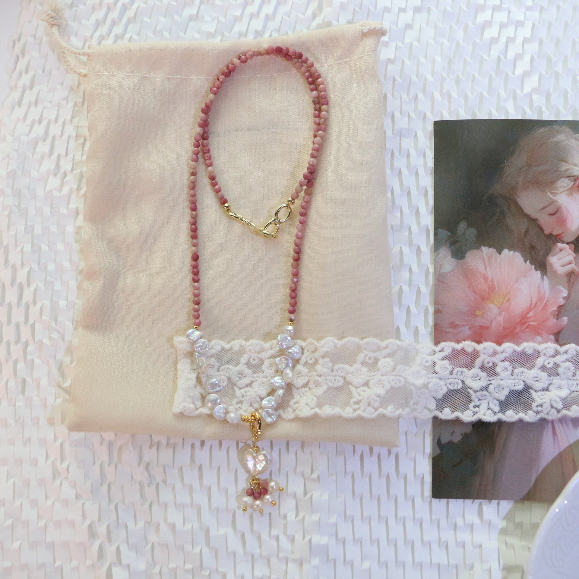 JEKIRA Natural Rhodonite Baroque Pearl Jewelry Set