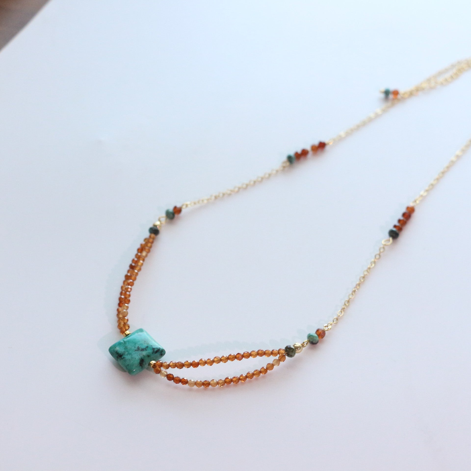 JEKIRA Sunset Oasis Turquoise & Spessartine Garnet Layering Necklace Duo
