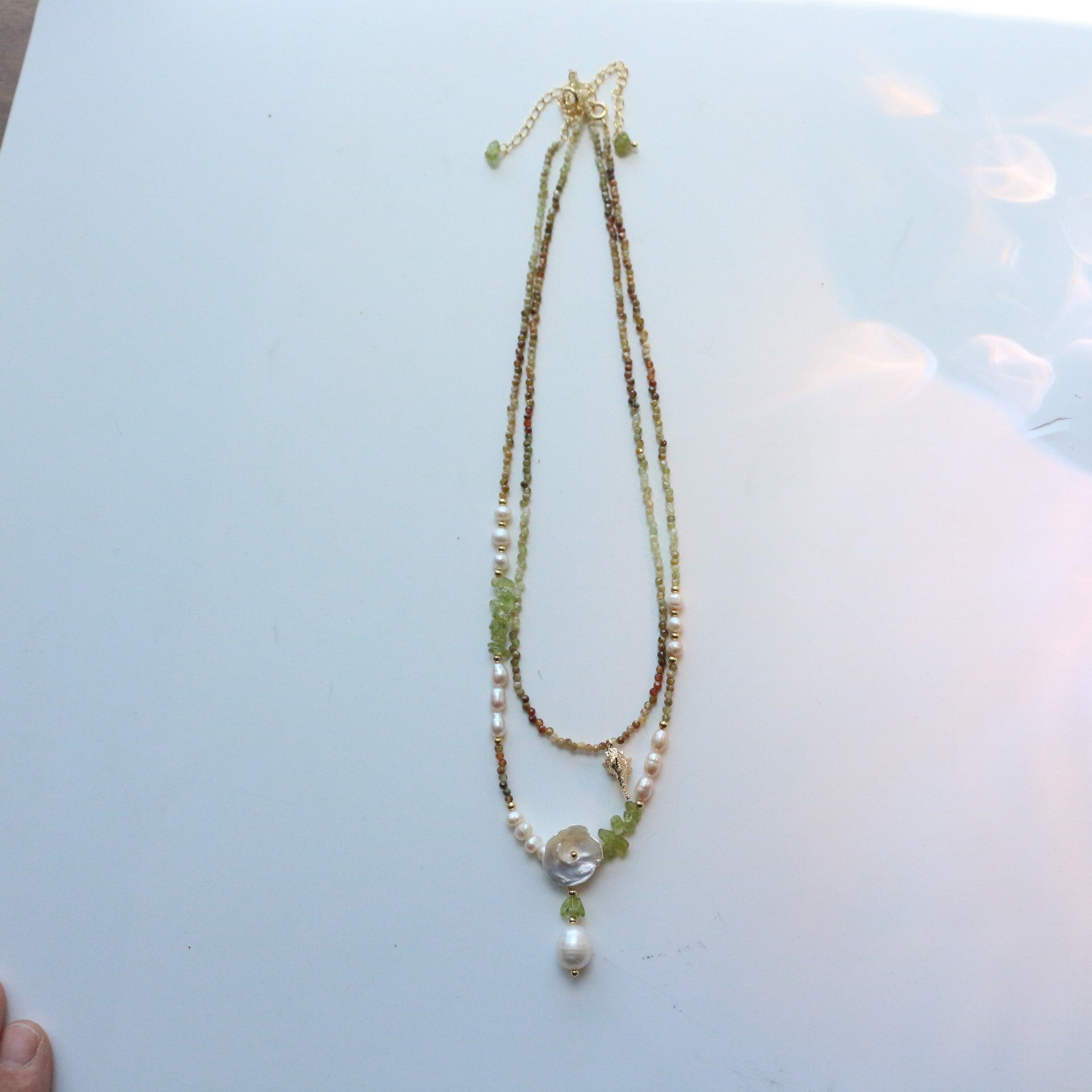 Jekira Green Gemstone & Baroque Pearl Jewelry Set (Necklace+Earrings)