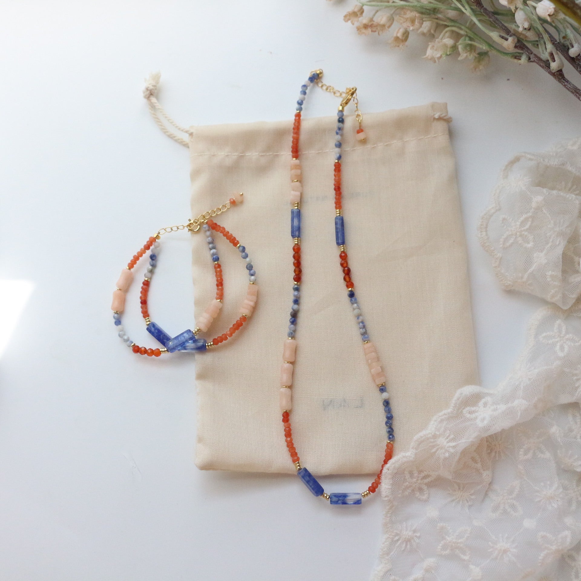 Jekira Orange & Blue Gemstone Jewelry Set