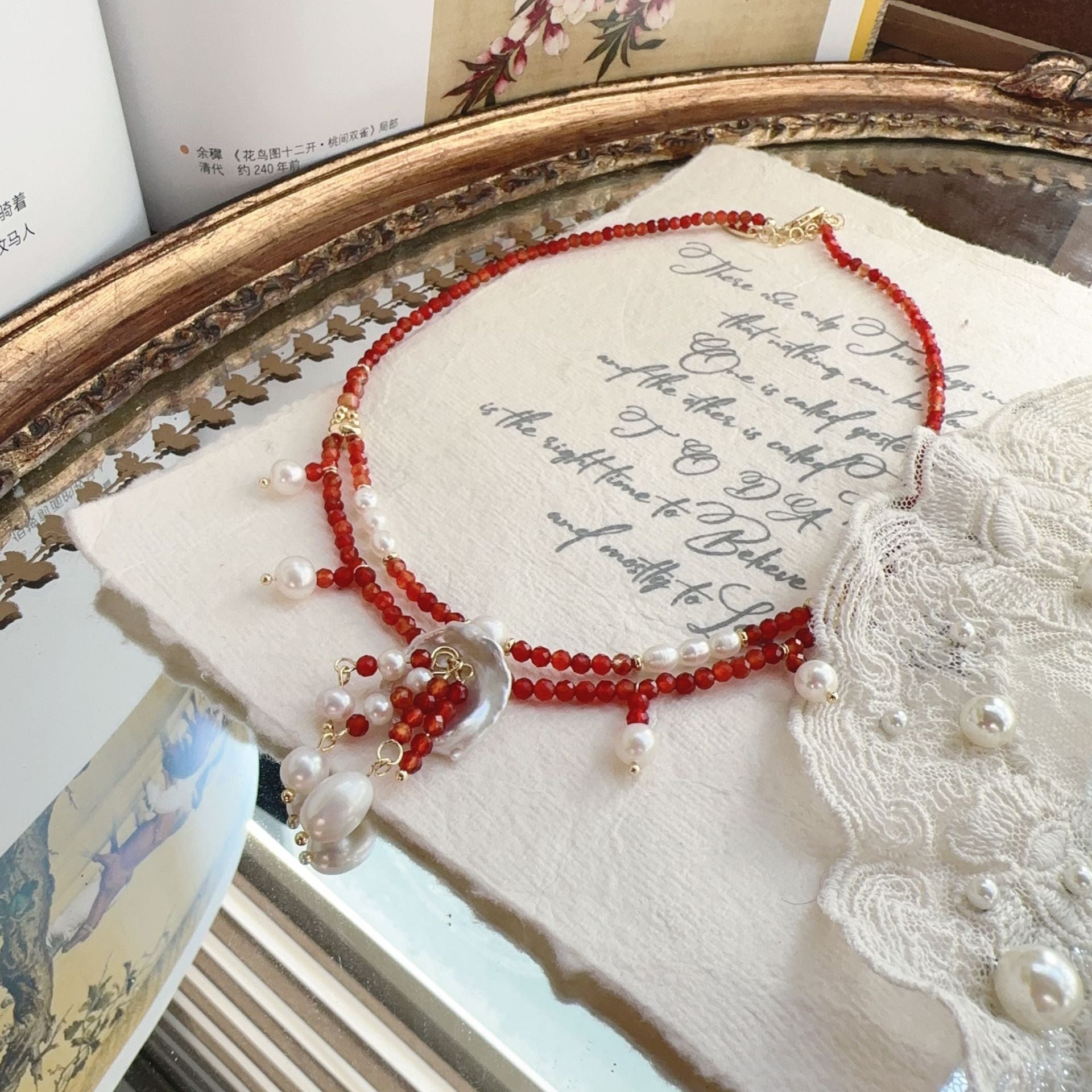 Jekira Red Agate & Baroque Pearl Double-Layer Necklace