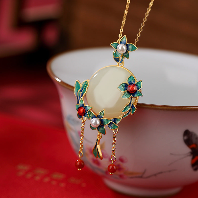 S925 sterling silver Hetian jade plum blossom jewelry