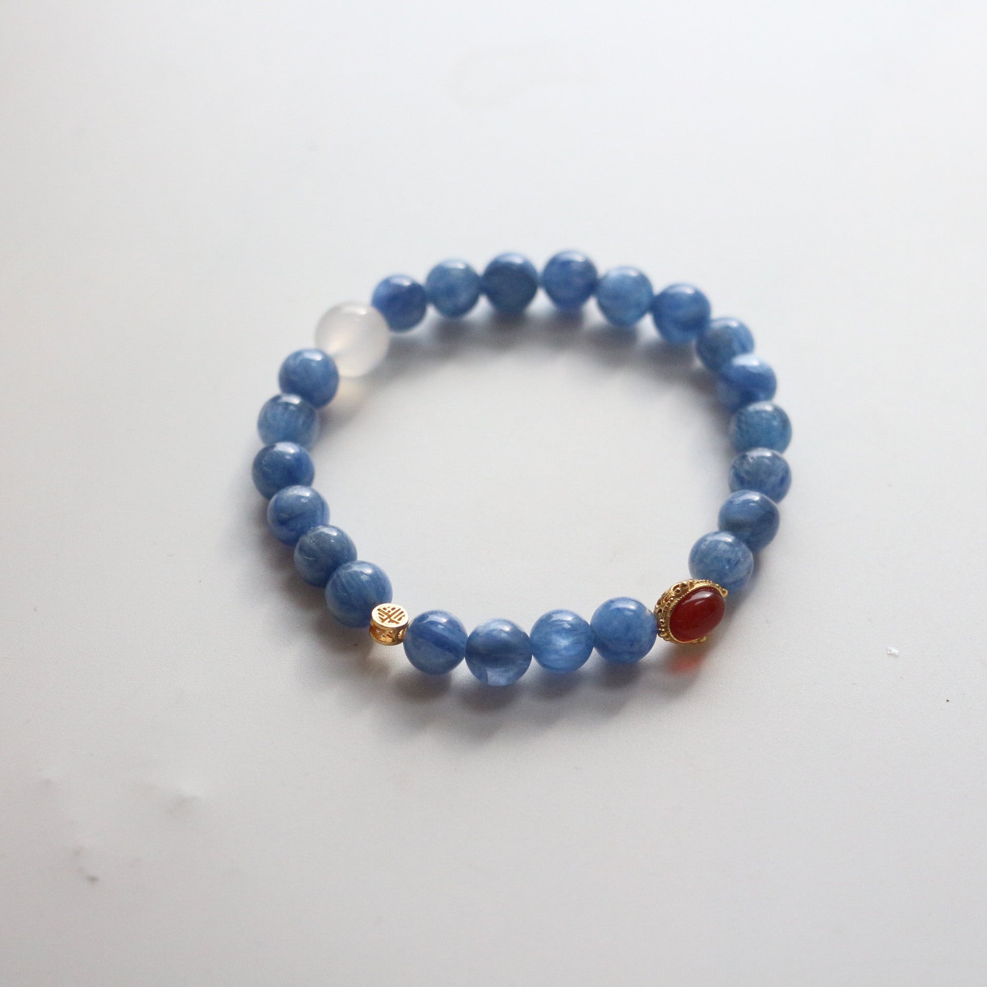 Jekira Natural Blue Apatite 8mm Bead Bracelet with Red Agate