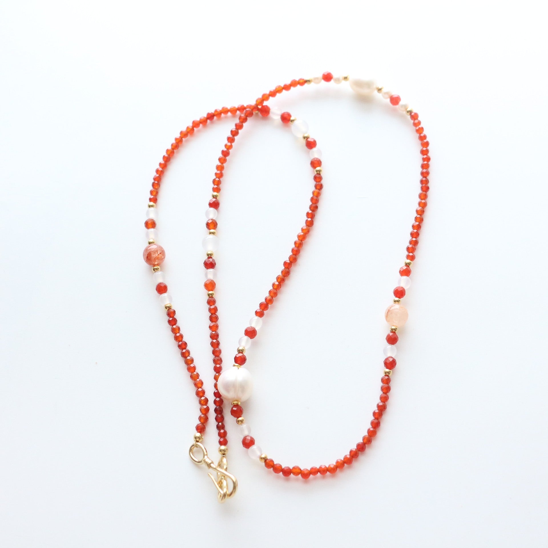 JEKIRA Victorian Carnelian & Baroque Pearl Opera Necklace