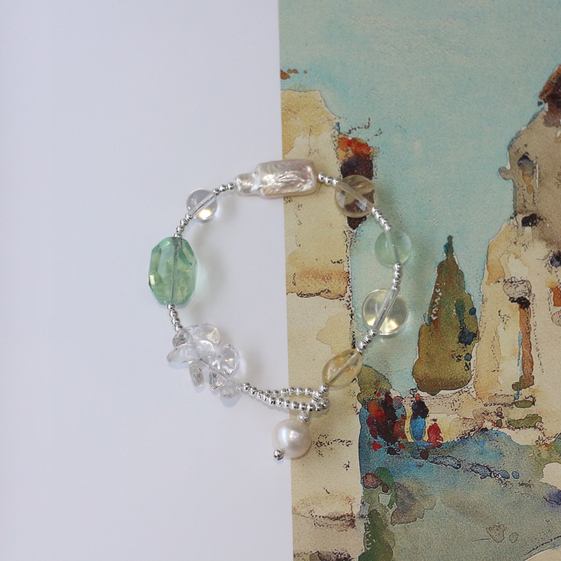JEKIRA Fluorite Crystal & Pearl Healing Bracelet Duo