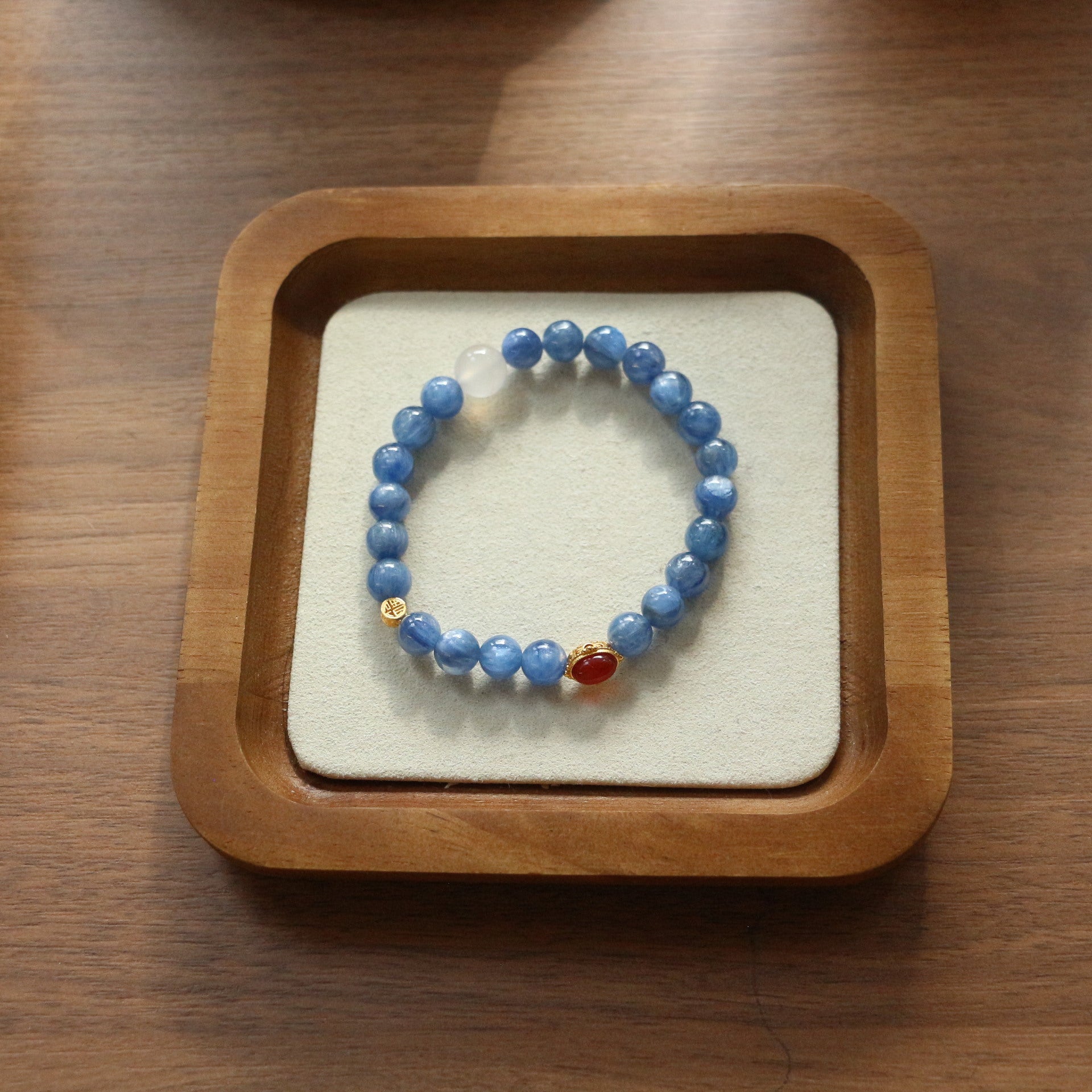 Jekira Natural Blue Apatite 8mm Bead Bracelet with Red Agate