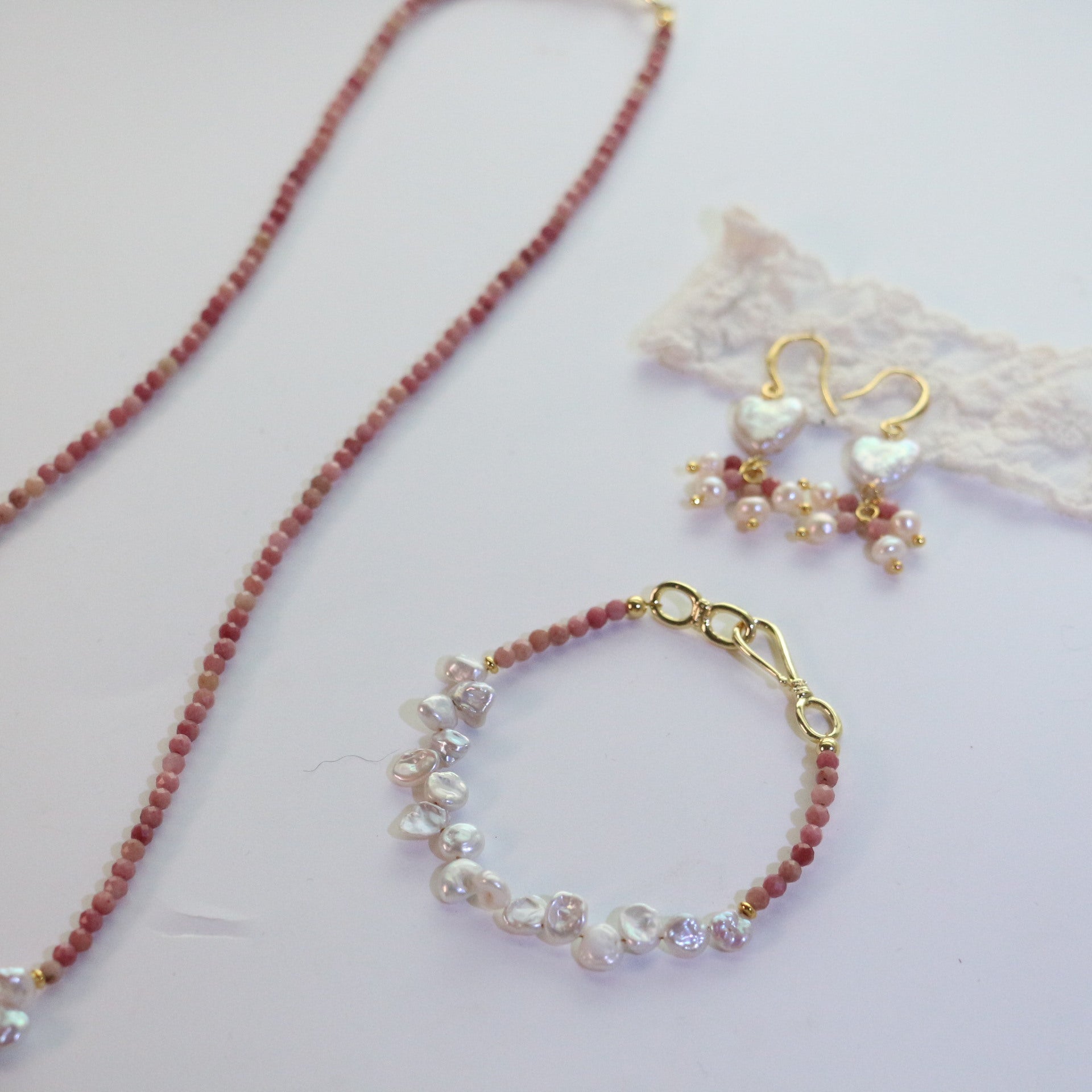 JEKIRA Natural Rhodonite Baroque Pearl Jewelry Set