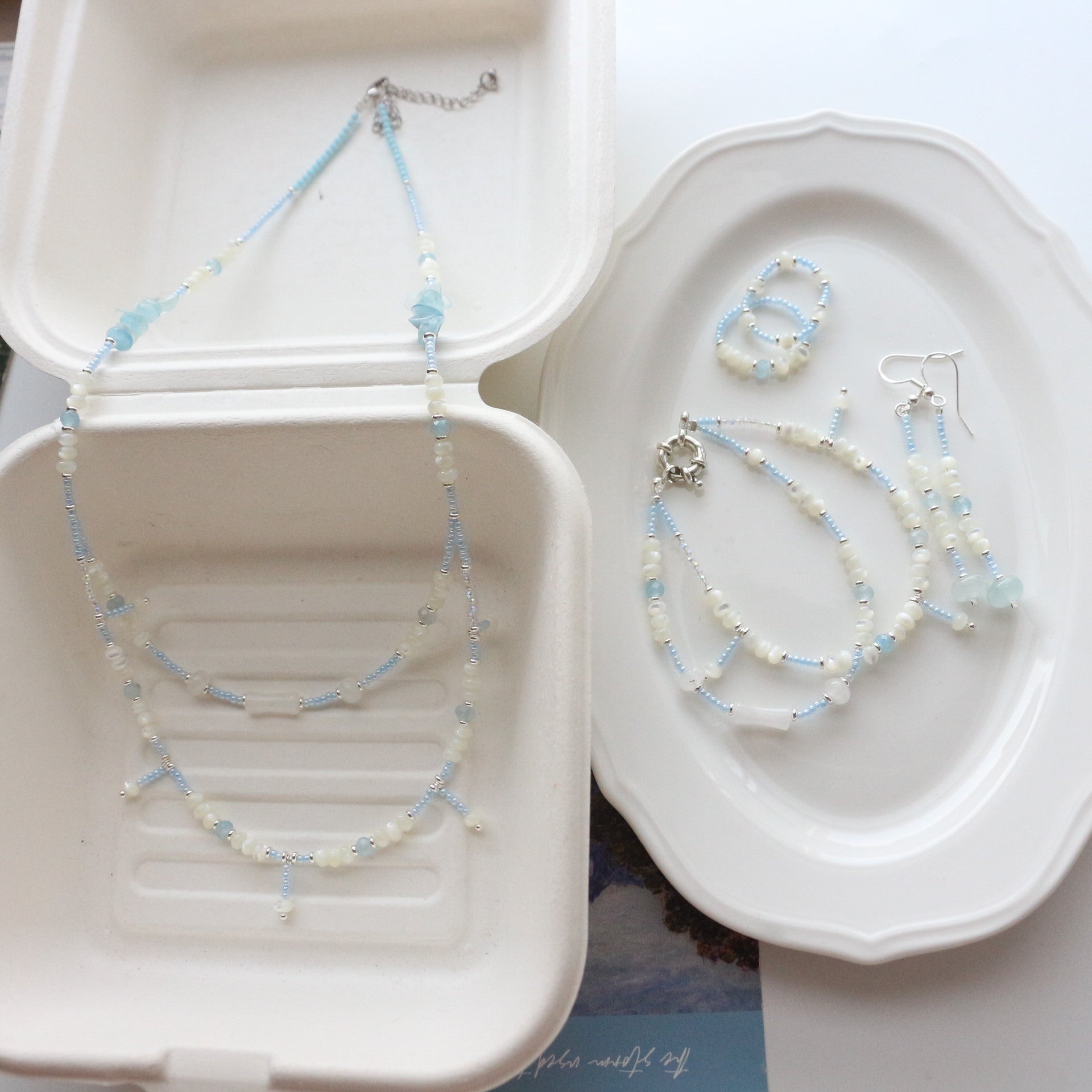 JEKIRA Aquamarine & White Crystal Jewelry Set