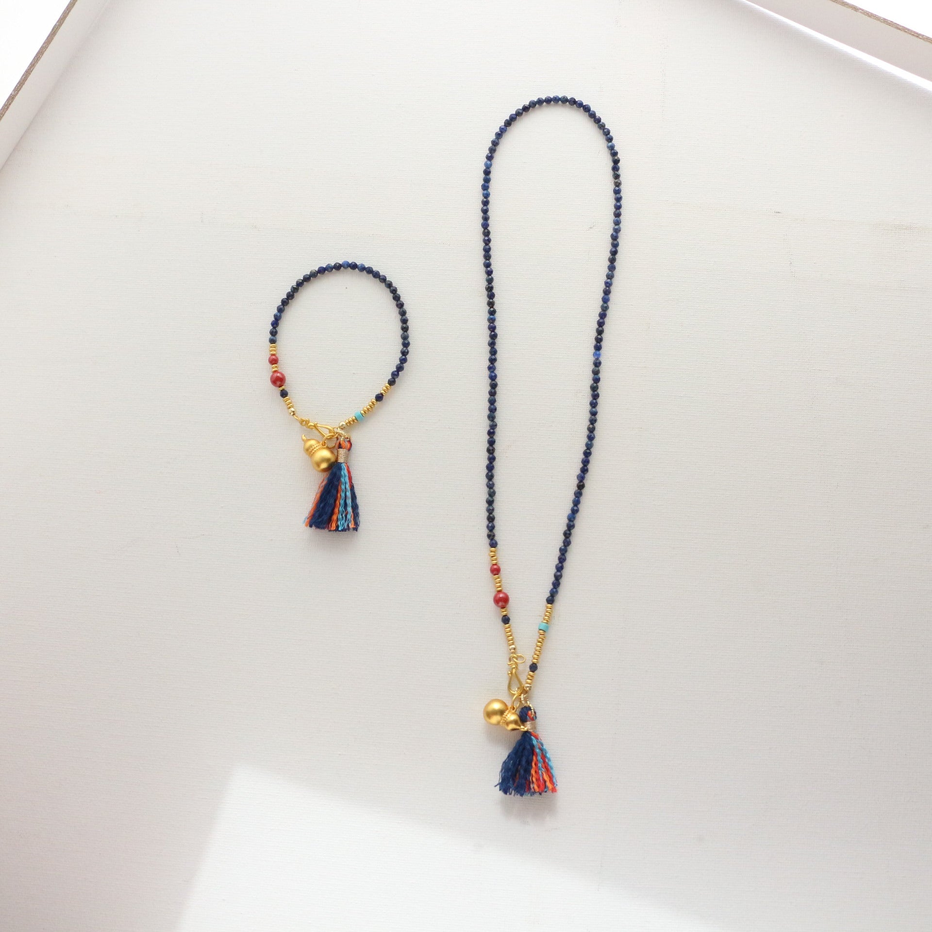 Jekira Lapis Lazuli & Imperial Sand Gourd Tassel Necklace and Bracelet Set