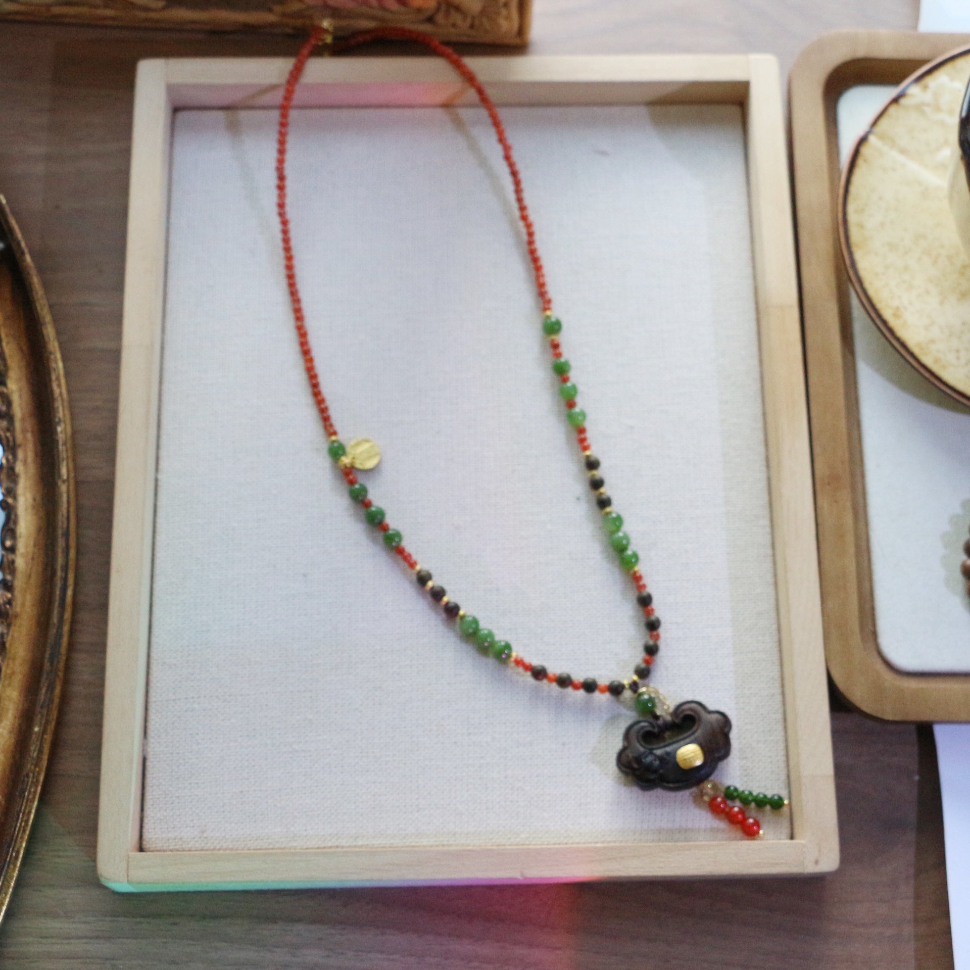 Jekira Southern Red Agate & Agarwood Chinese Cultural Necklace