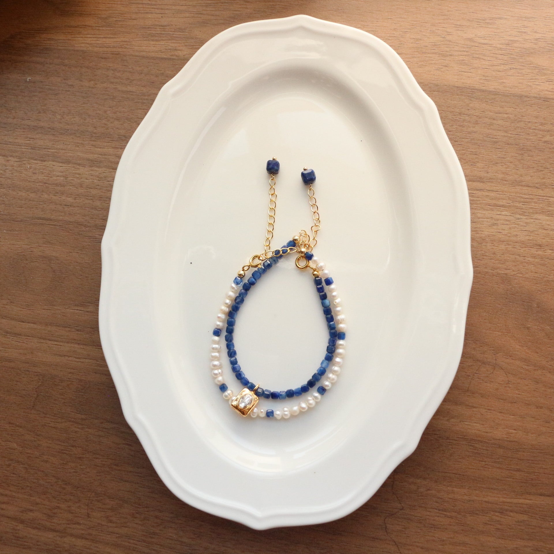 JEKIRA Kyanite & Baroque Pearl Slim Bracelet Set