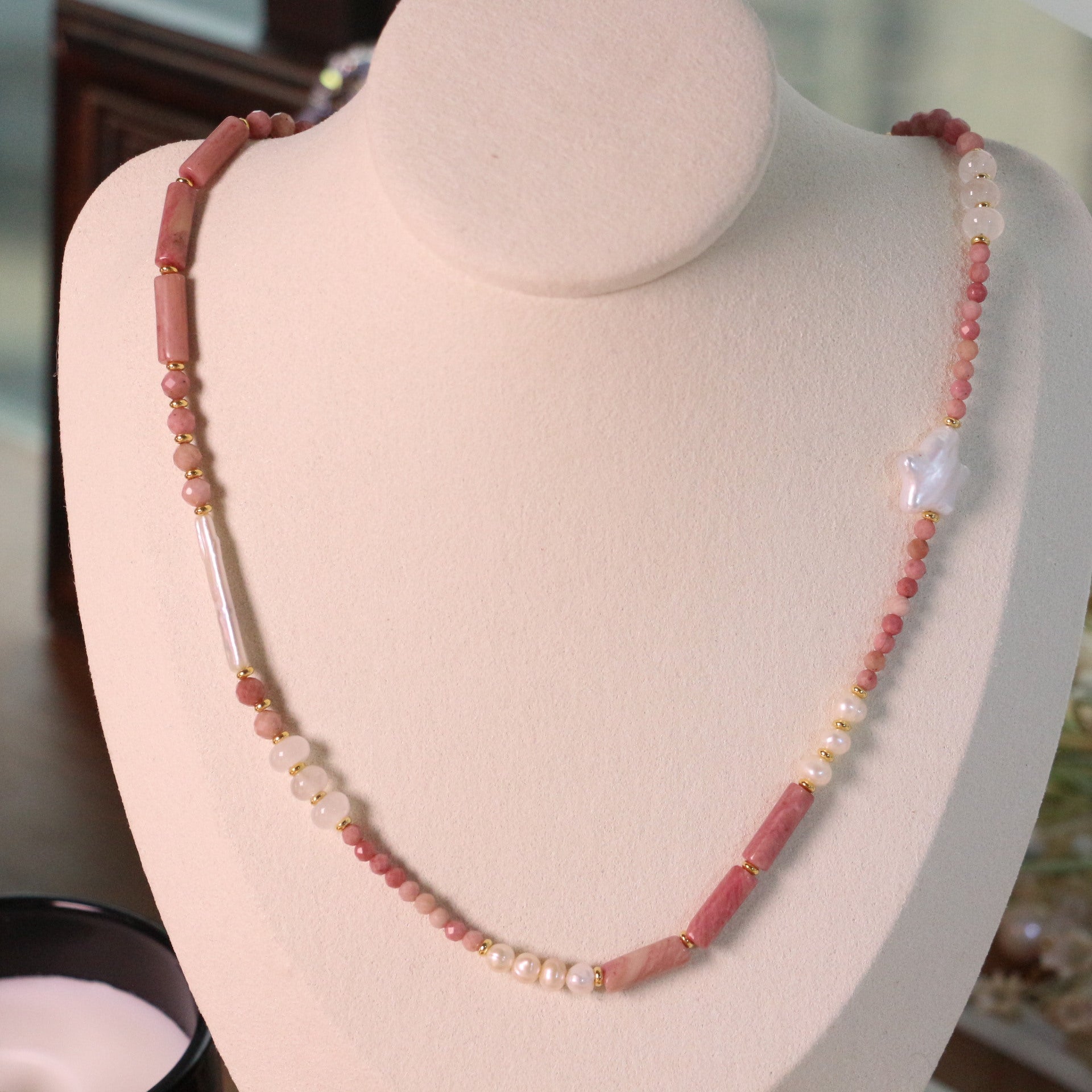 JEKIRA Natural Rhodonite Baroque Pearl Jewelry Set